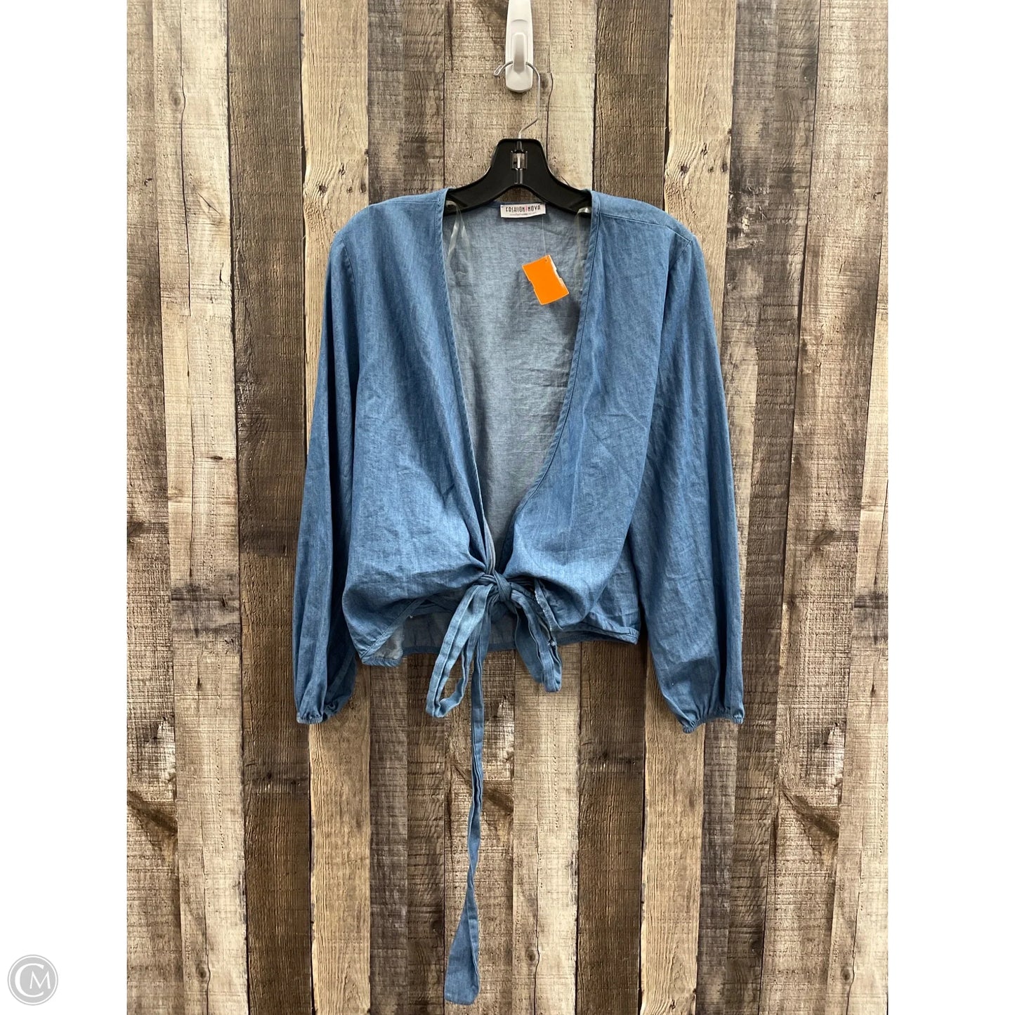Top Long Sleeve By Fashion Nova In Blue Denim, Size: Xl
