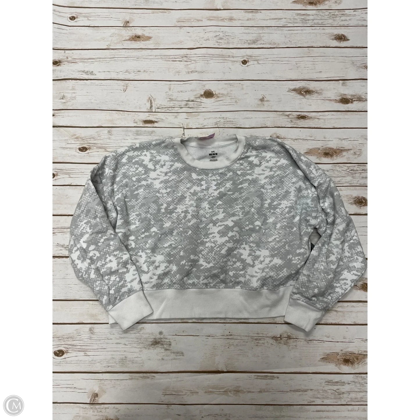 Athletic Sweatshirt Crewneck By Under Armour In Grey & White, Size: M