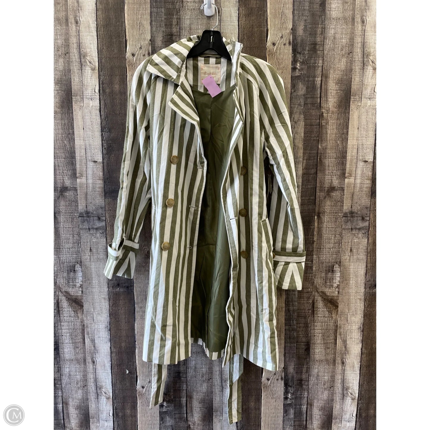 Coat Trench Coat By Altard State In Green & White, Size: M