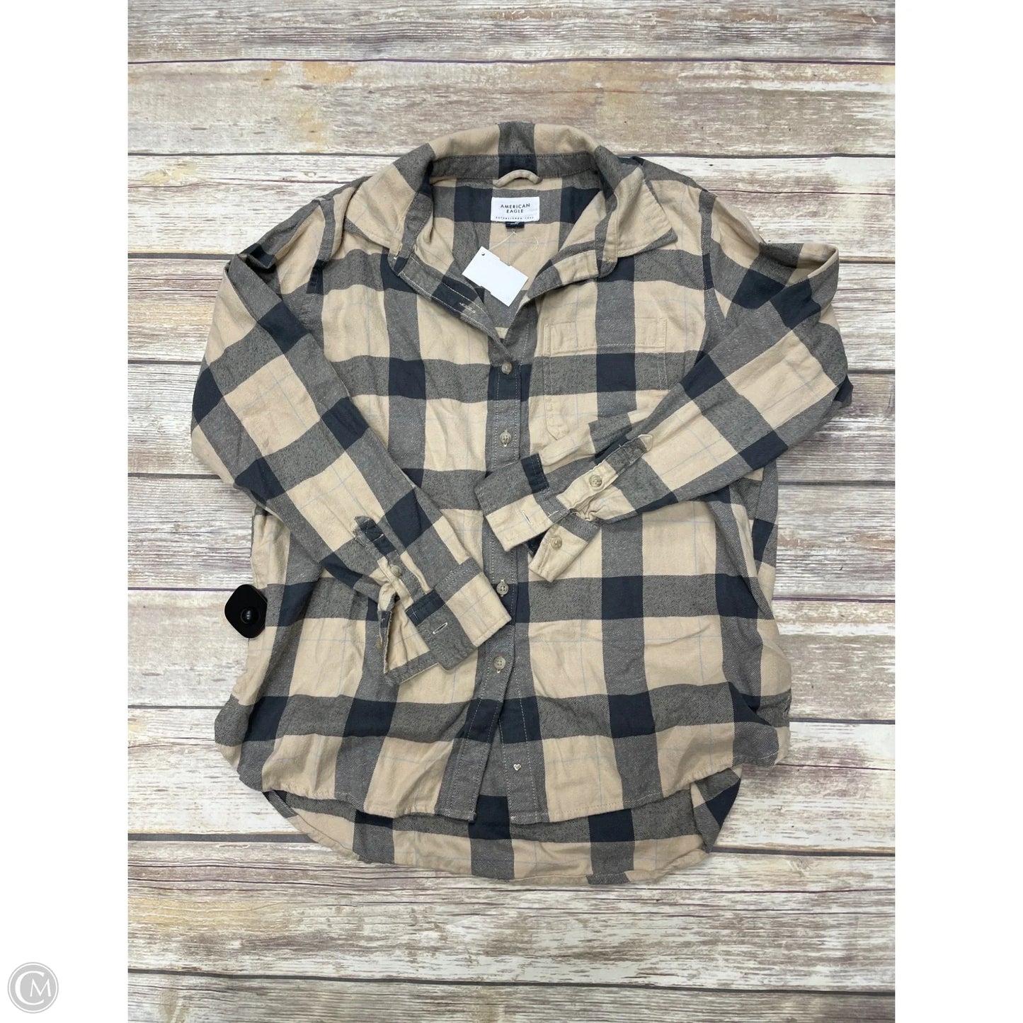 Top Long Sleeve By American Eagle In Plaid Pattern, Size: Xs