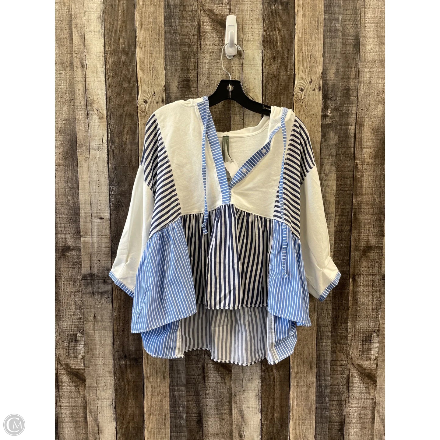 Top 3/4 Sleeve By Anthropologie In Blue & White, Size: Xs