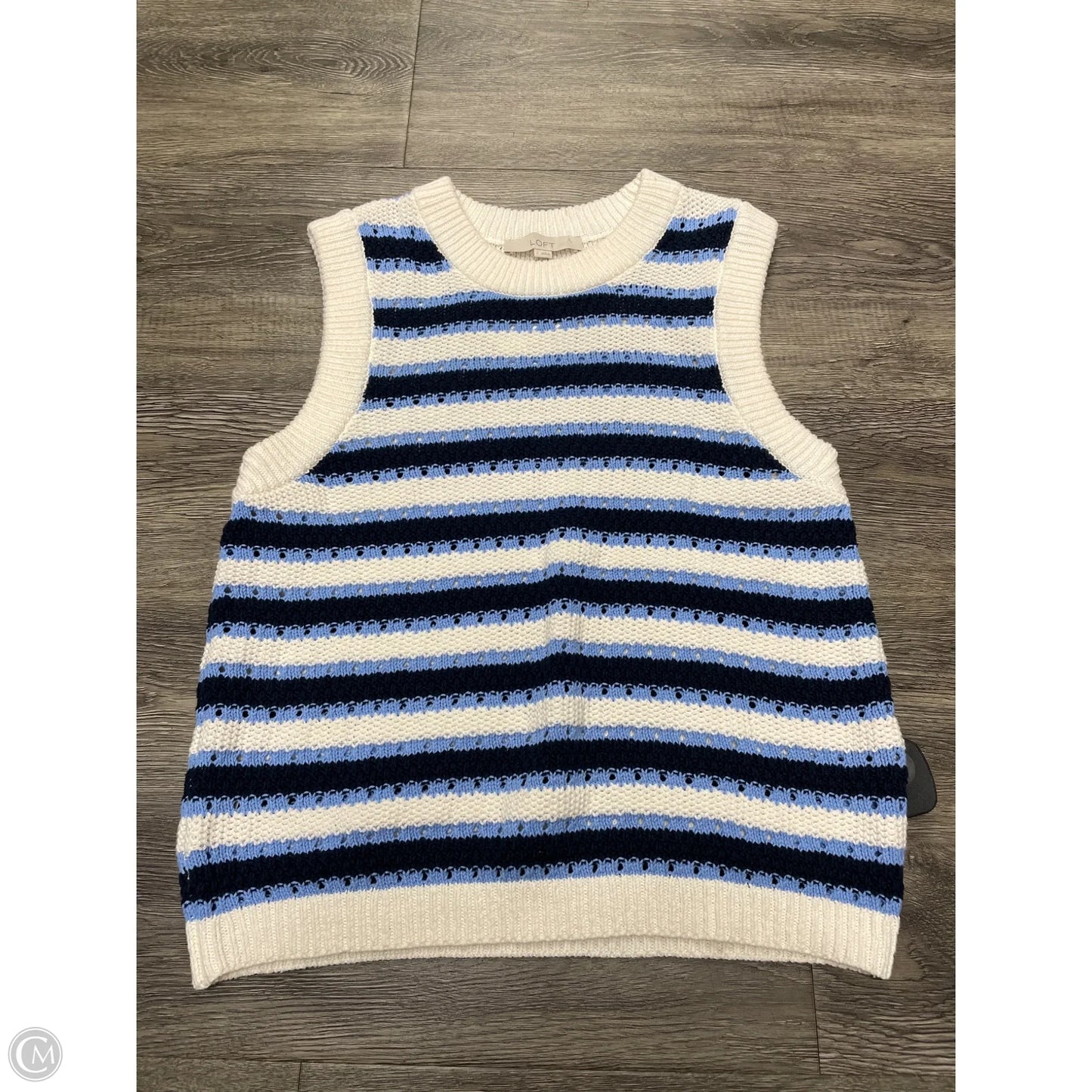 Vest Sweater By Loft In Blue & White, Size: L