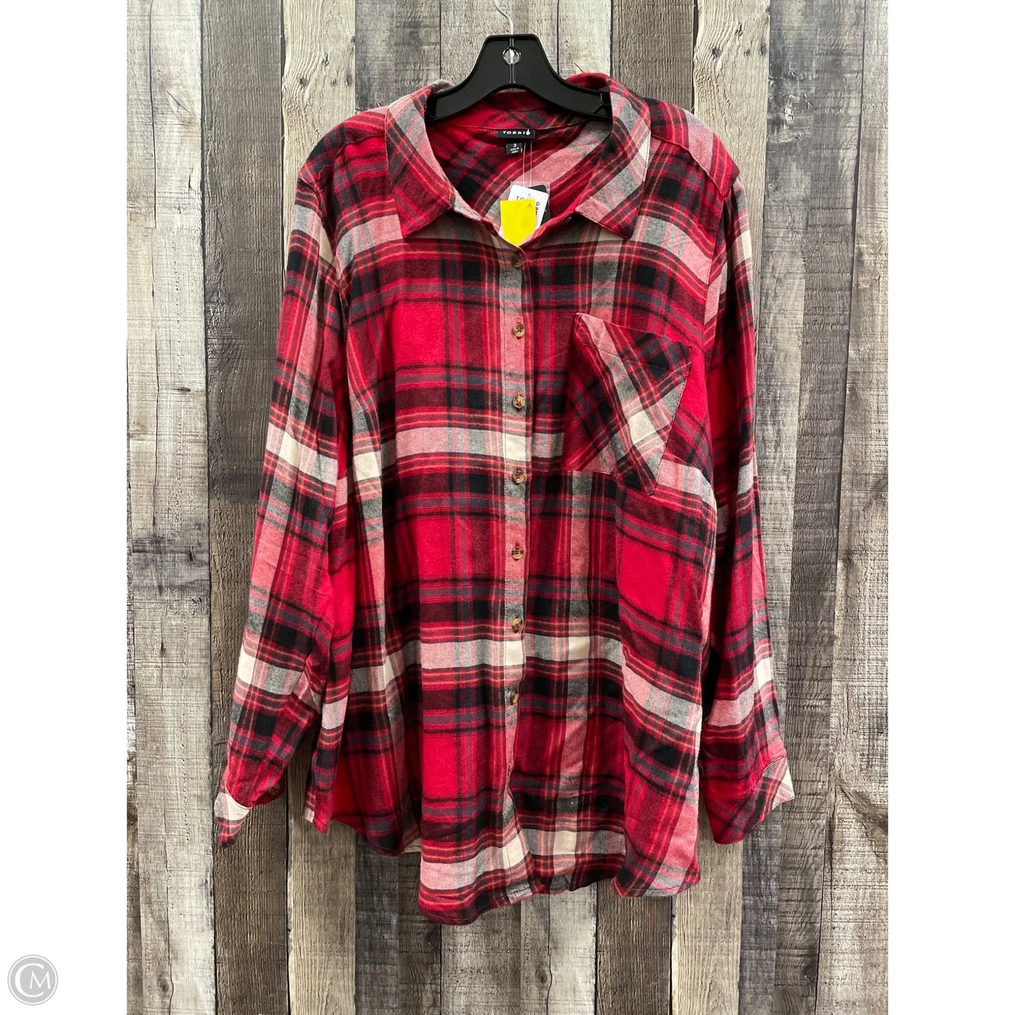 Top Long Sleeve By Torrid In Plaid Pattern, Size: 3x
