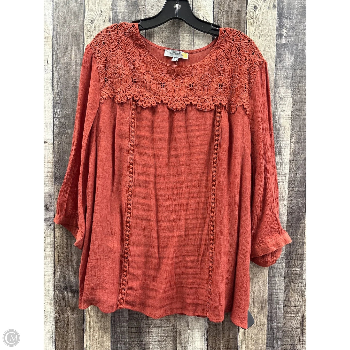 Top Long Sleeve By Figuero & Flower In Bronze, Size: 3x