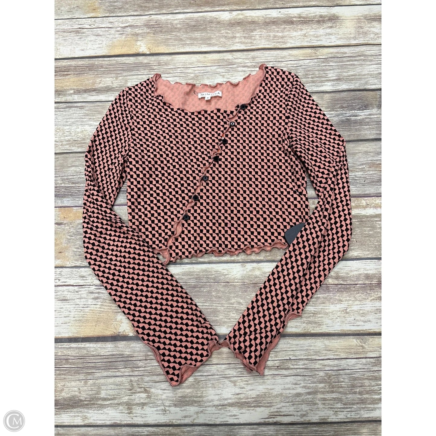 Top Long Sleeve By Mimosa In Checkered Pattern, Size: S