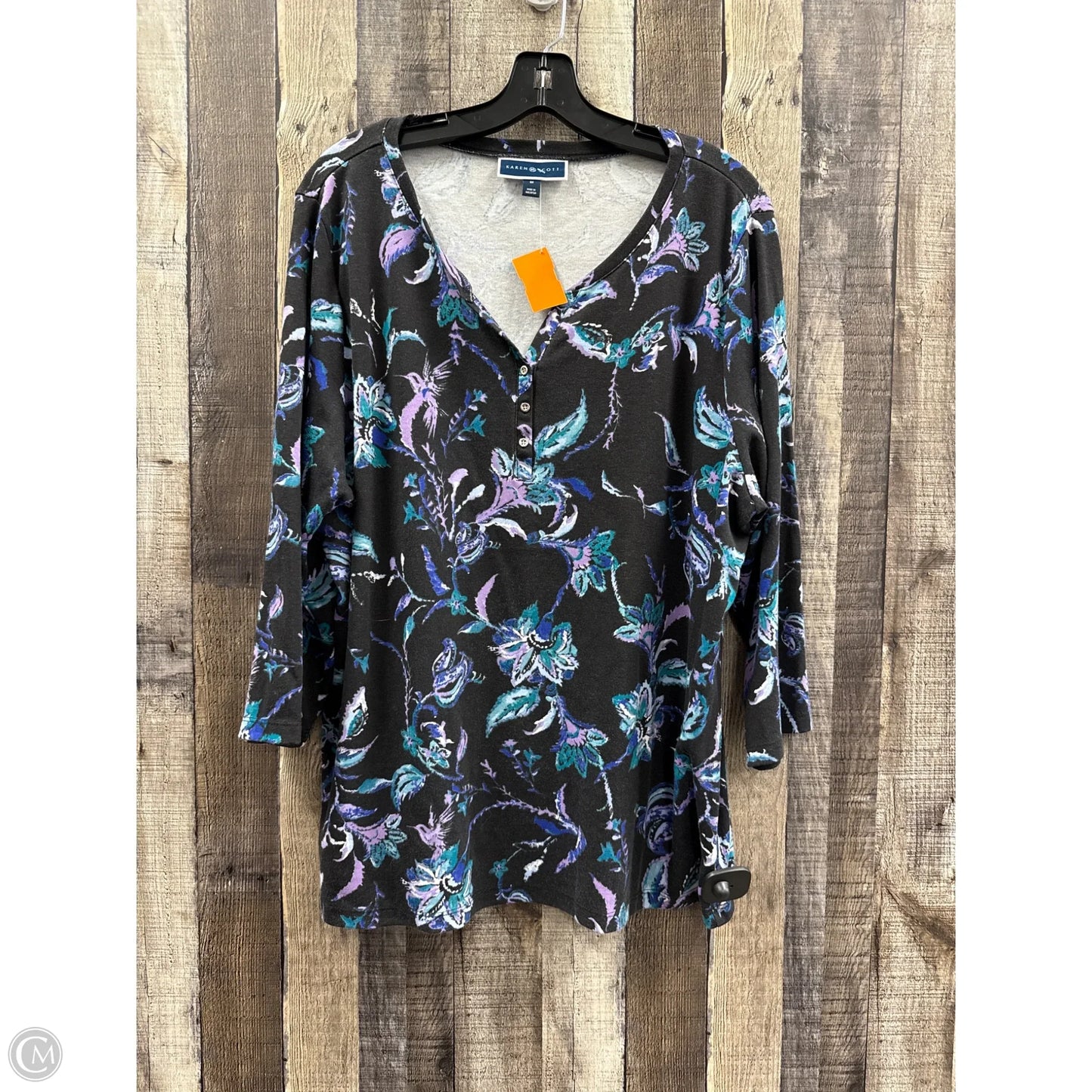 Top 3/4 Sleeve By Karen Scott In Floral Print, Size: 2x