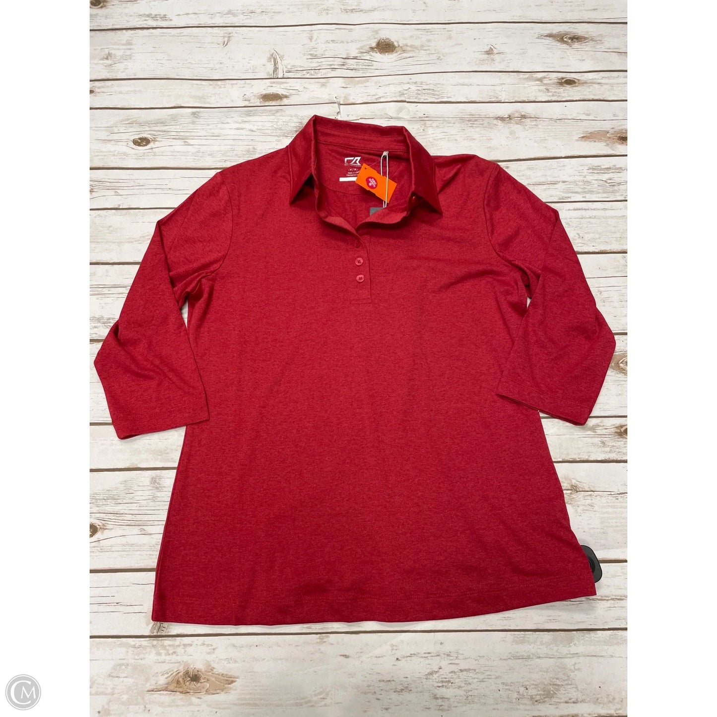 Athletic Top Long Sleeve Collar By Cutter And Buck In Red, Size: M