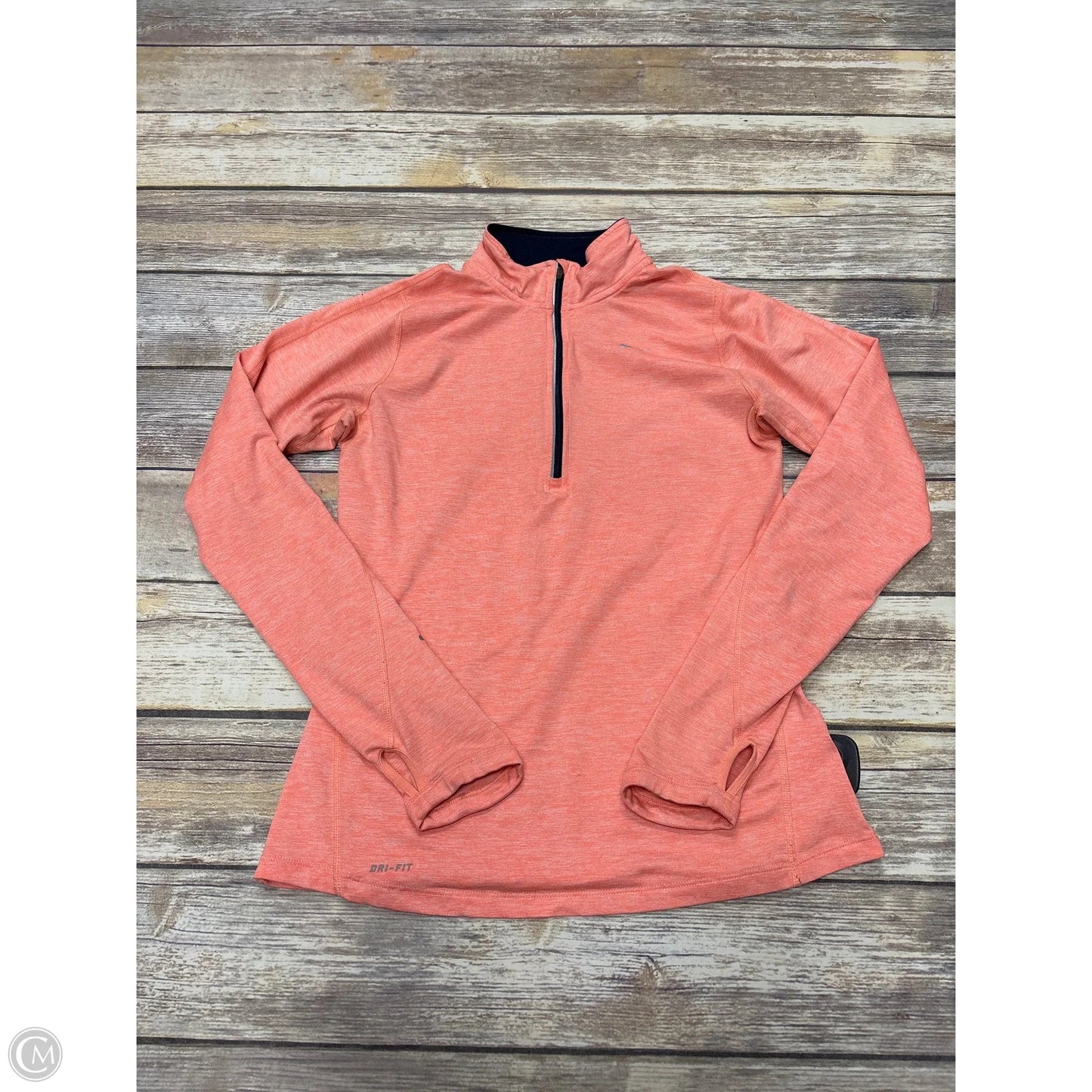 Athletic Top Long Sleeve Collar By Nike In Orange, Size: S