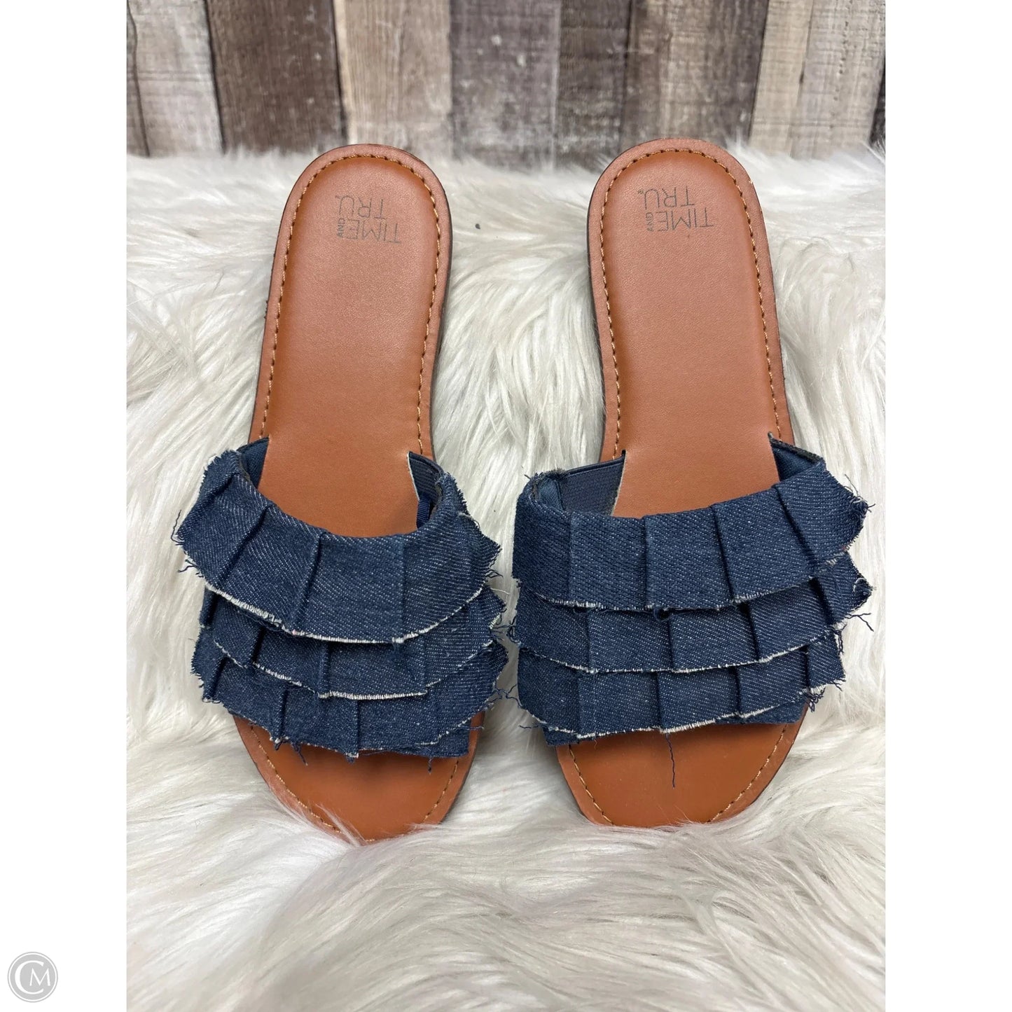 Sandals Flats By Time And Tru In Blue & Brown, Size: 7