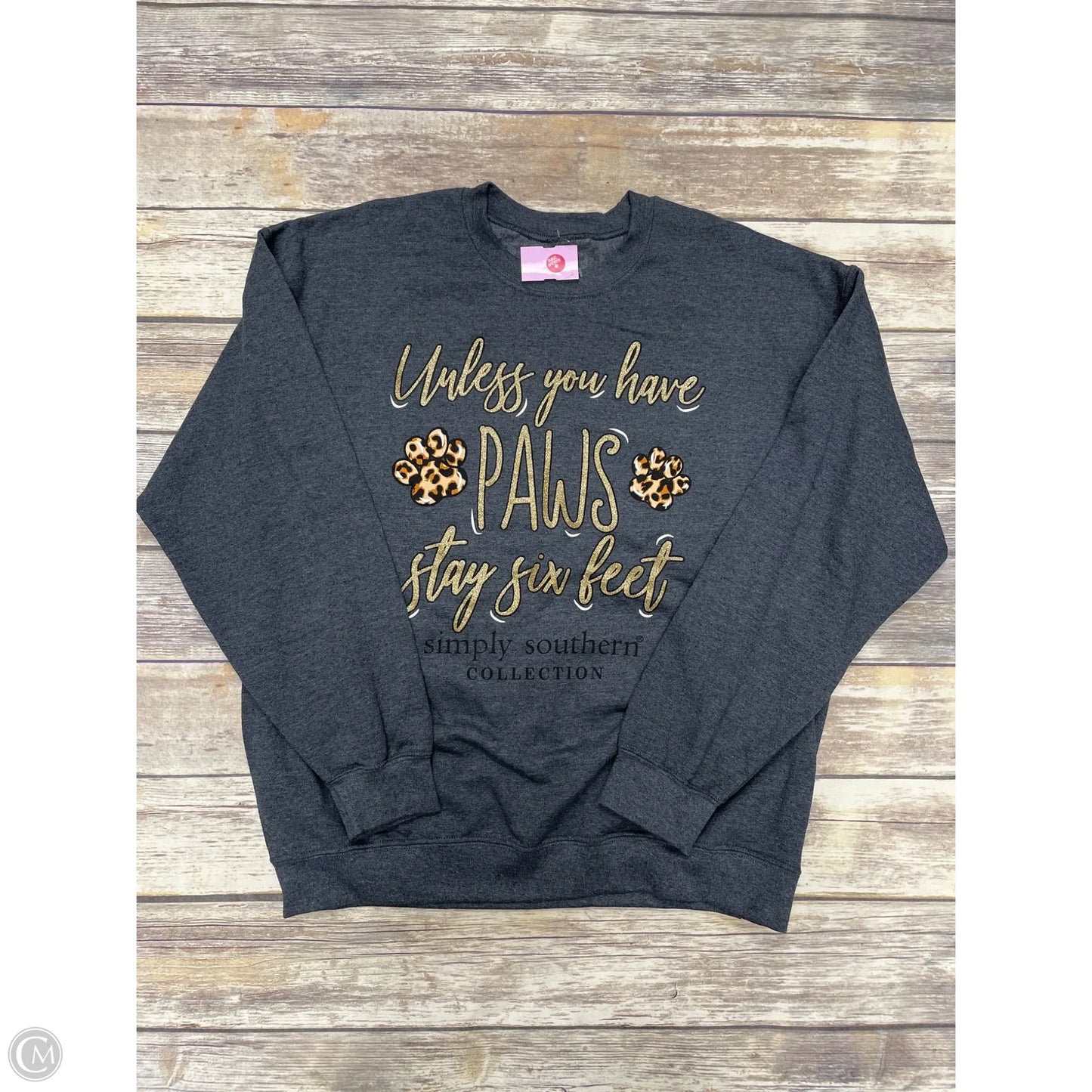 Sweatshirt Crewneck By Simply Southern In Gold & Grey, Size: L