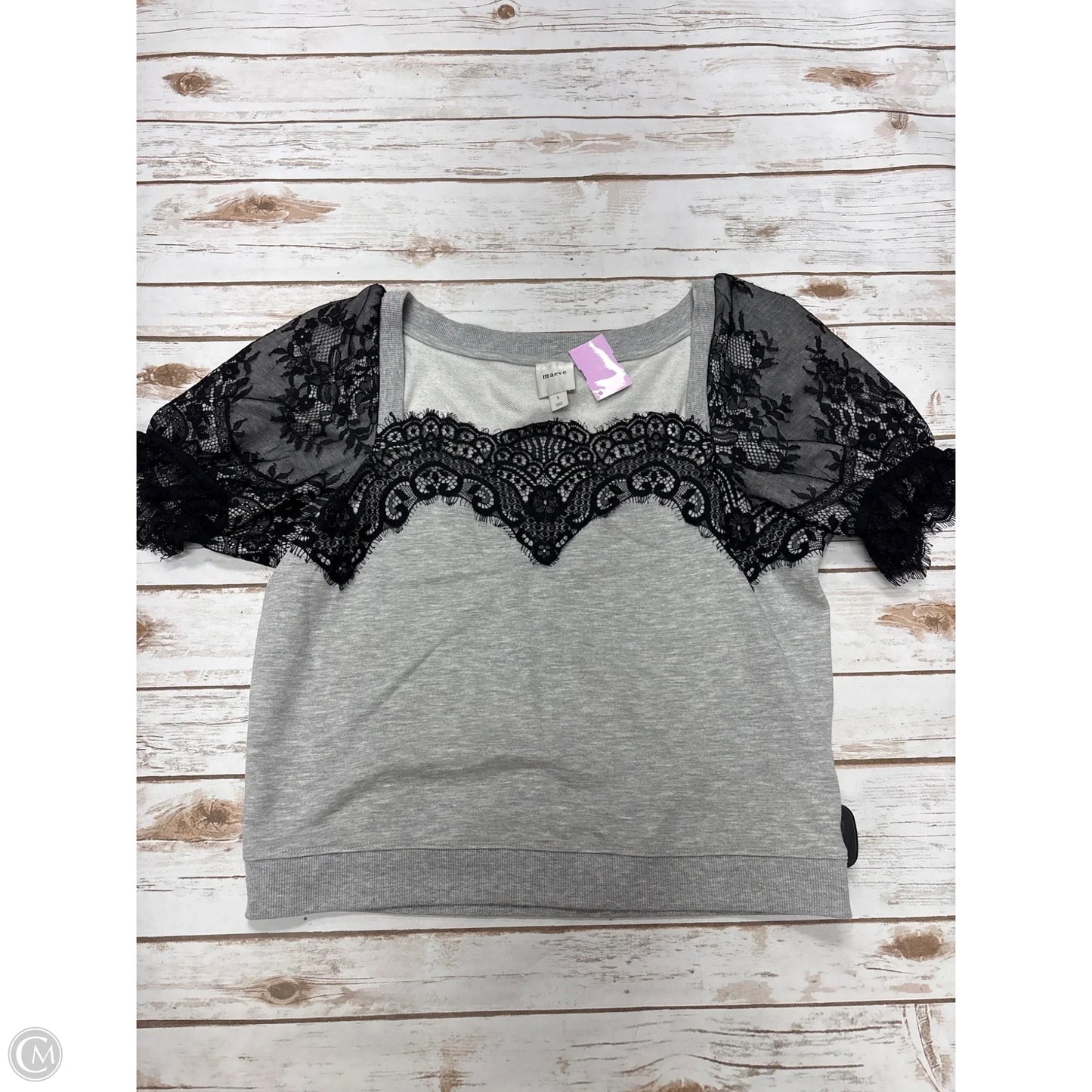 Top Short Sleeve By Maeve In Black & Grey, Size: S
