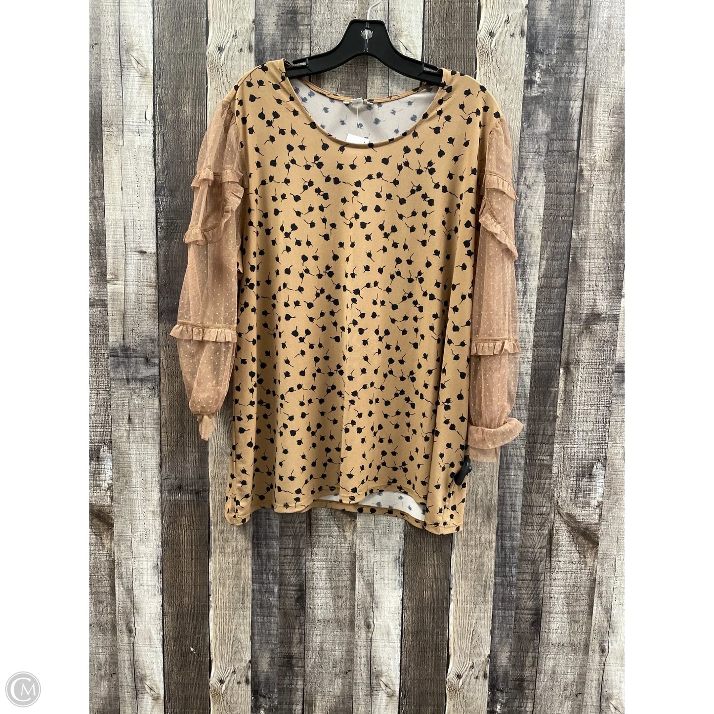Top Long Sleeve By Cato In Tan, Size: 2x