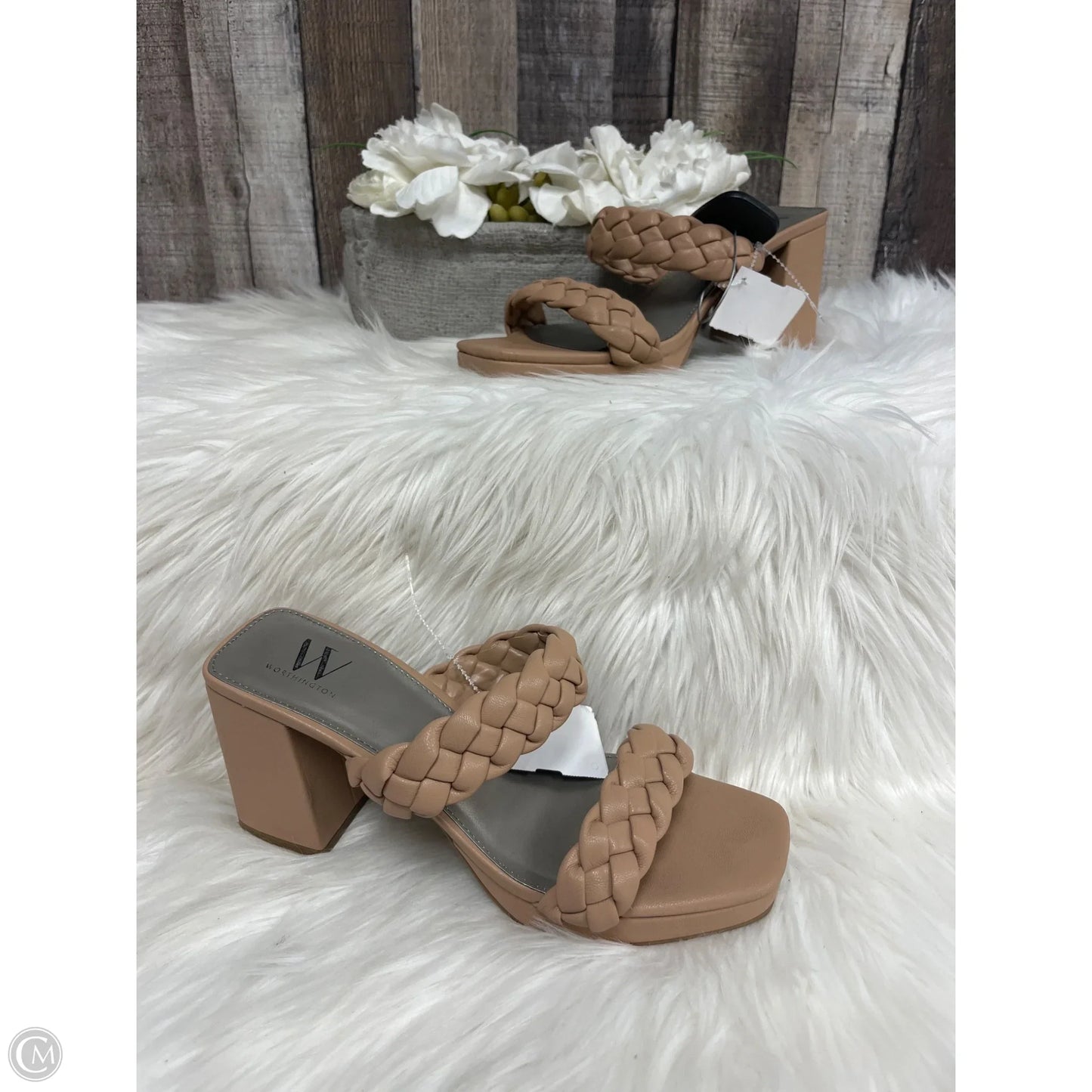 Sandals Heels Block By Worthington In Tan, Size: 7.5