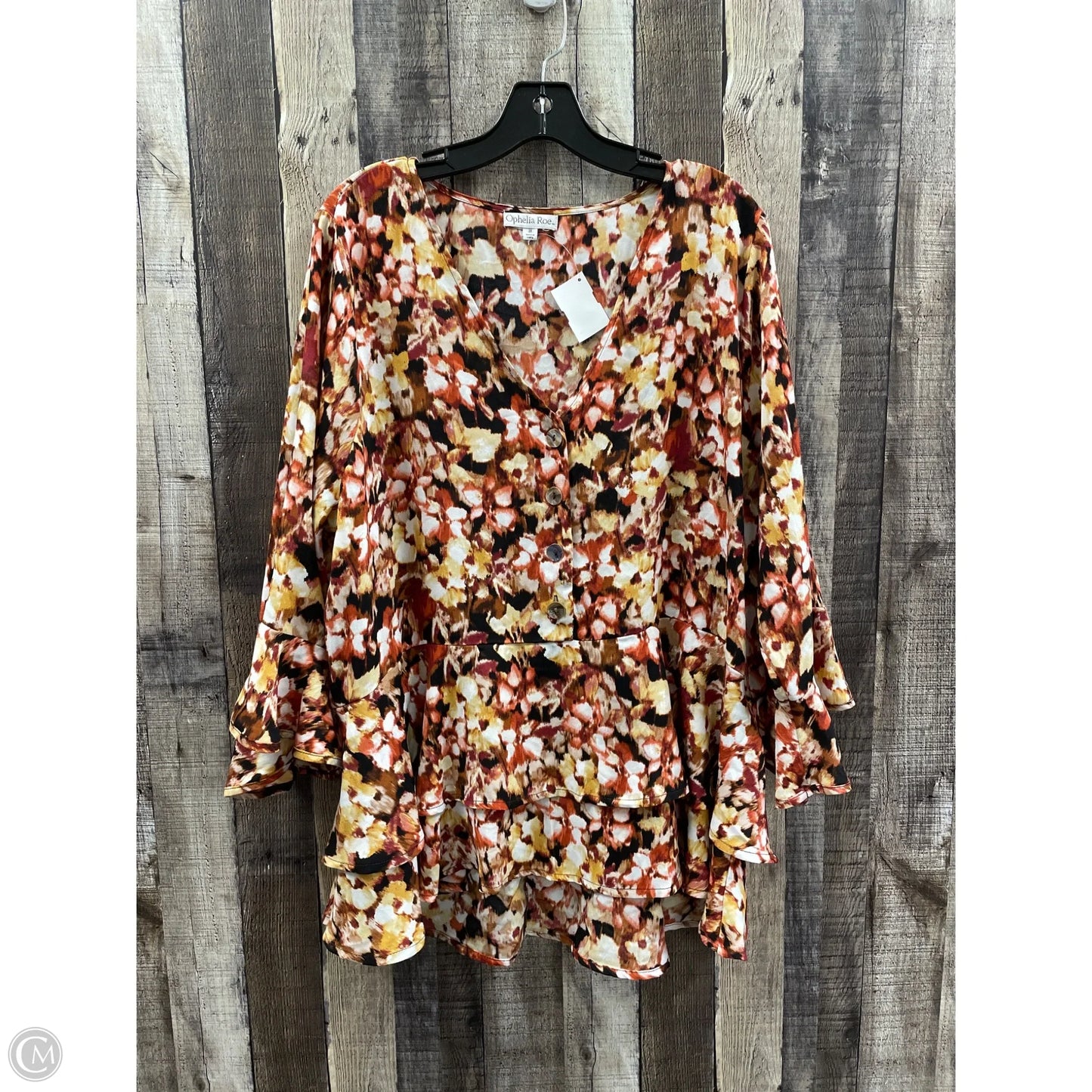 Top 3/4 Sleeve By Ophelia Roe In Multi-colored, Size: 1x