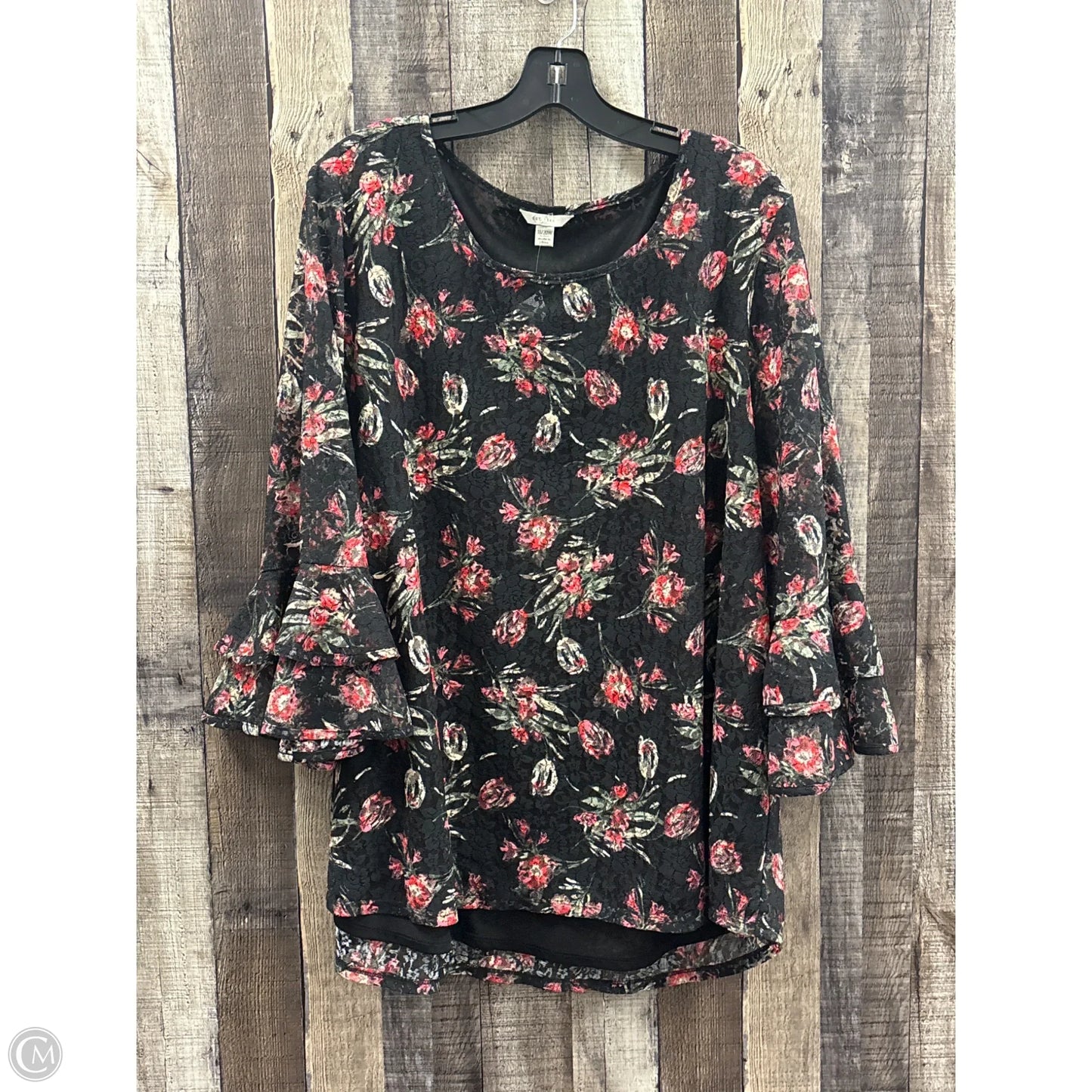 Top 3/4 Sleeve By Cato In Black & Red, Size: 1x
