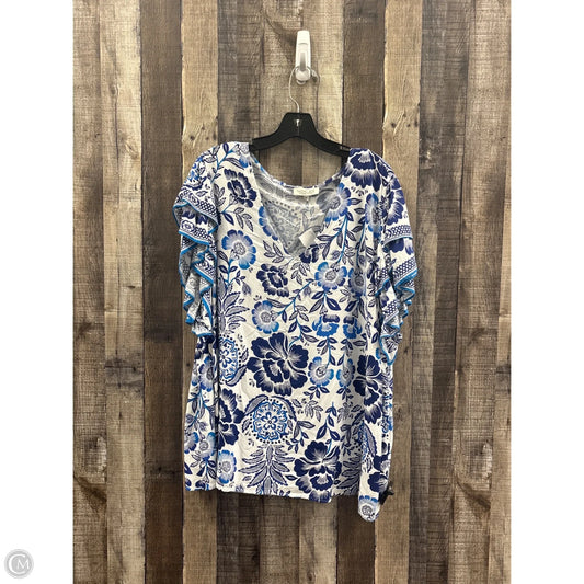 Top Short Sleeve By Rachel Zoe In Blue & White, Size: 3x