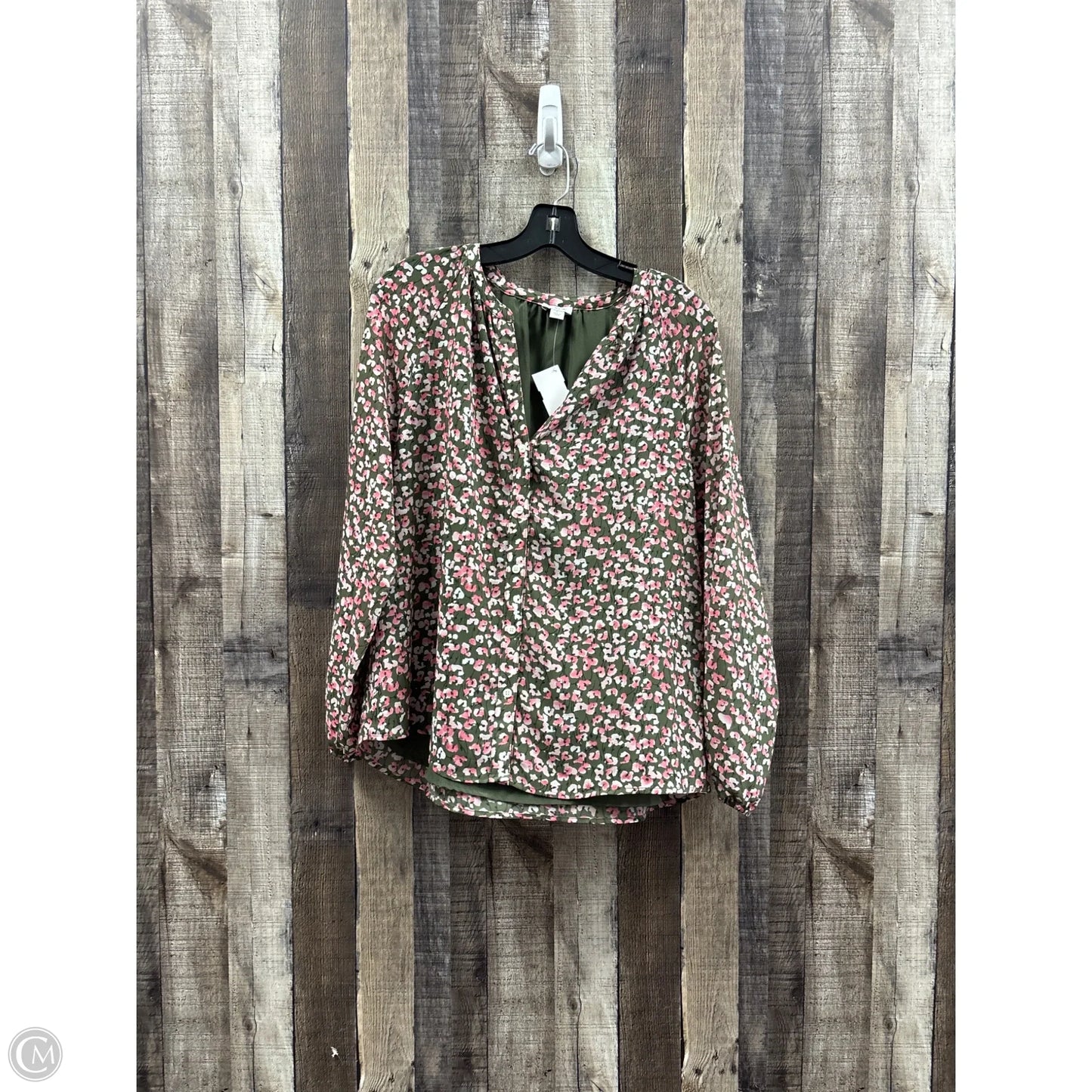 Top Long Sleeve By J. Crew In Green & Pink, Size: L