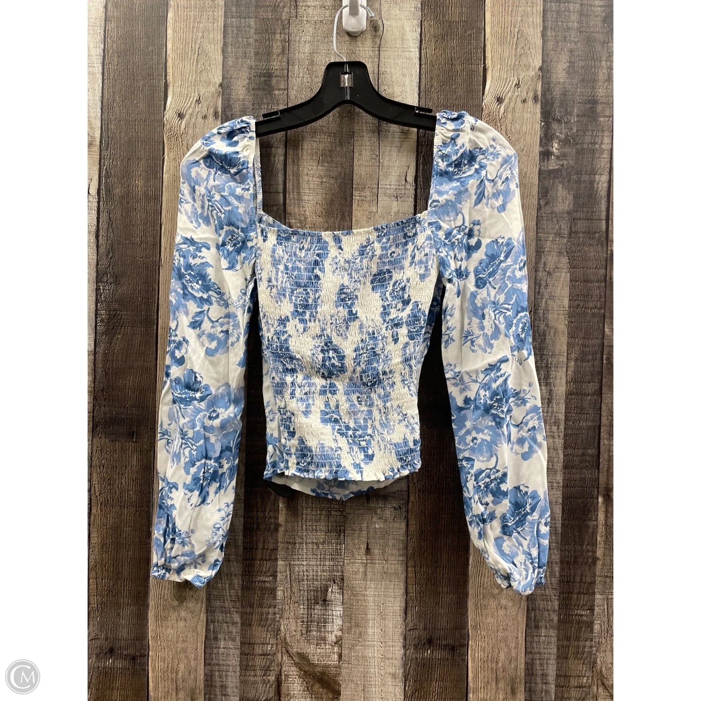 Top Long Sleeve By Reformation In Blue & White, Size: Xs
