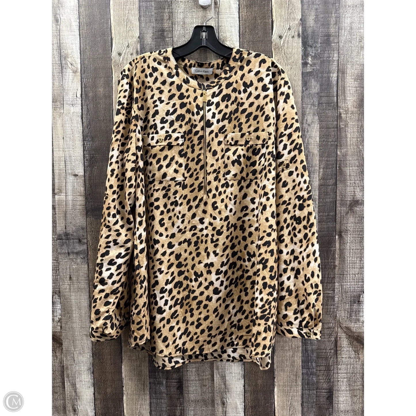 Top Long Sleeve By Calvin Klein In Animal Print, Size: 2x