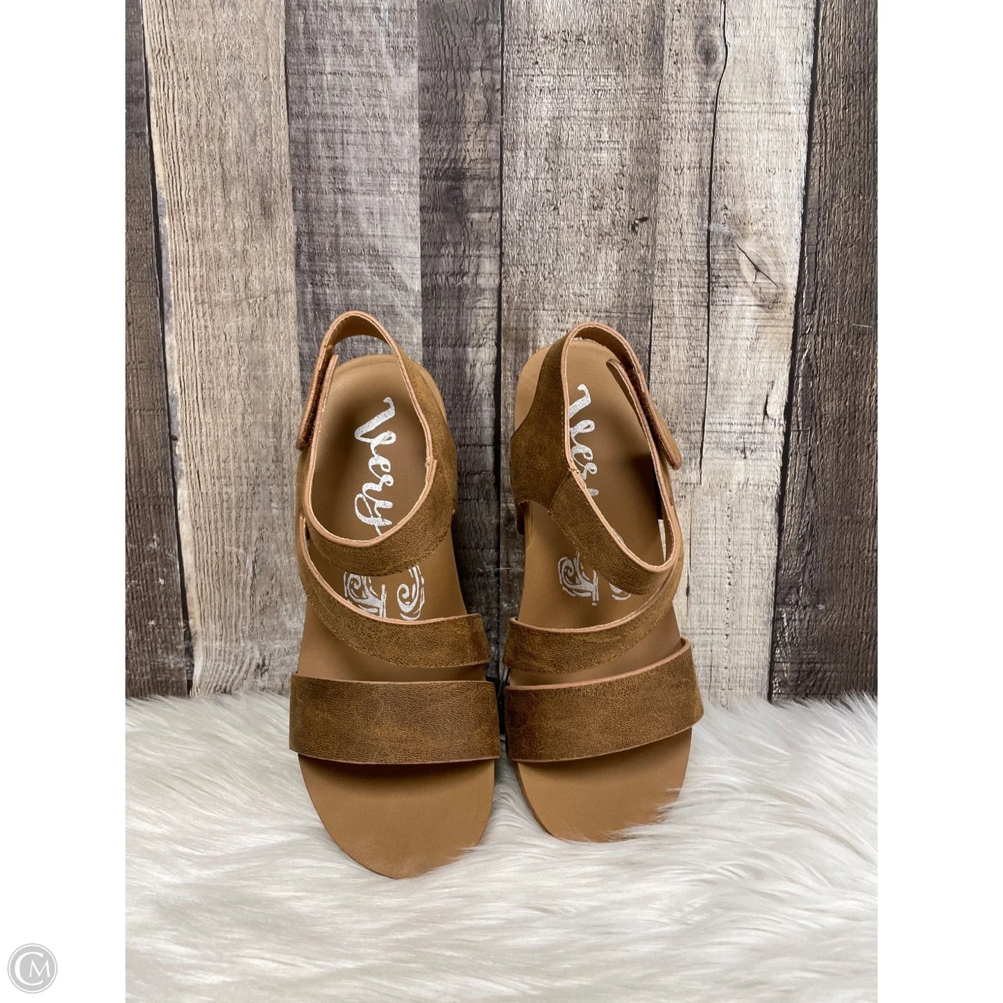 Sandals Heels Wedge By Very G In Tan, Size: 8