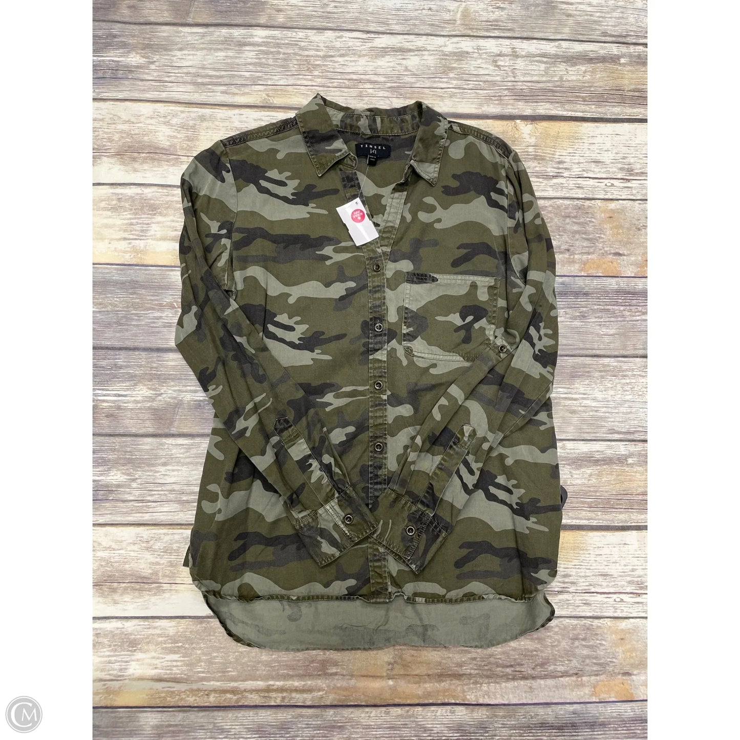 Top Long Sleeve By Cme In Camouflage Print, Size: S