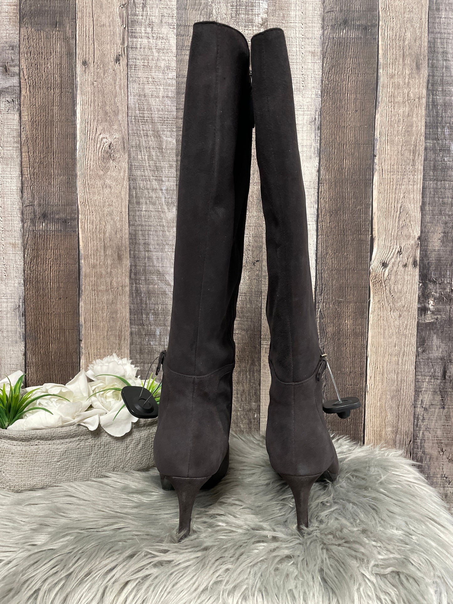 Boots Knee Heels By Nine West In Grey, Size: 11