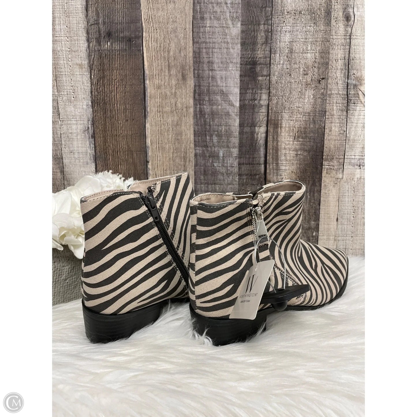 Boots Ankle Heels By Worthington In Zebra Print, Size: 8.5