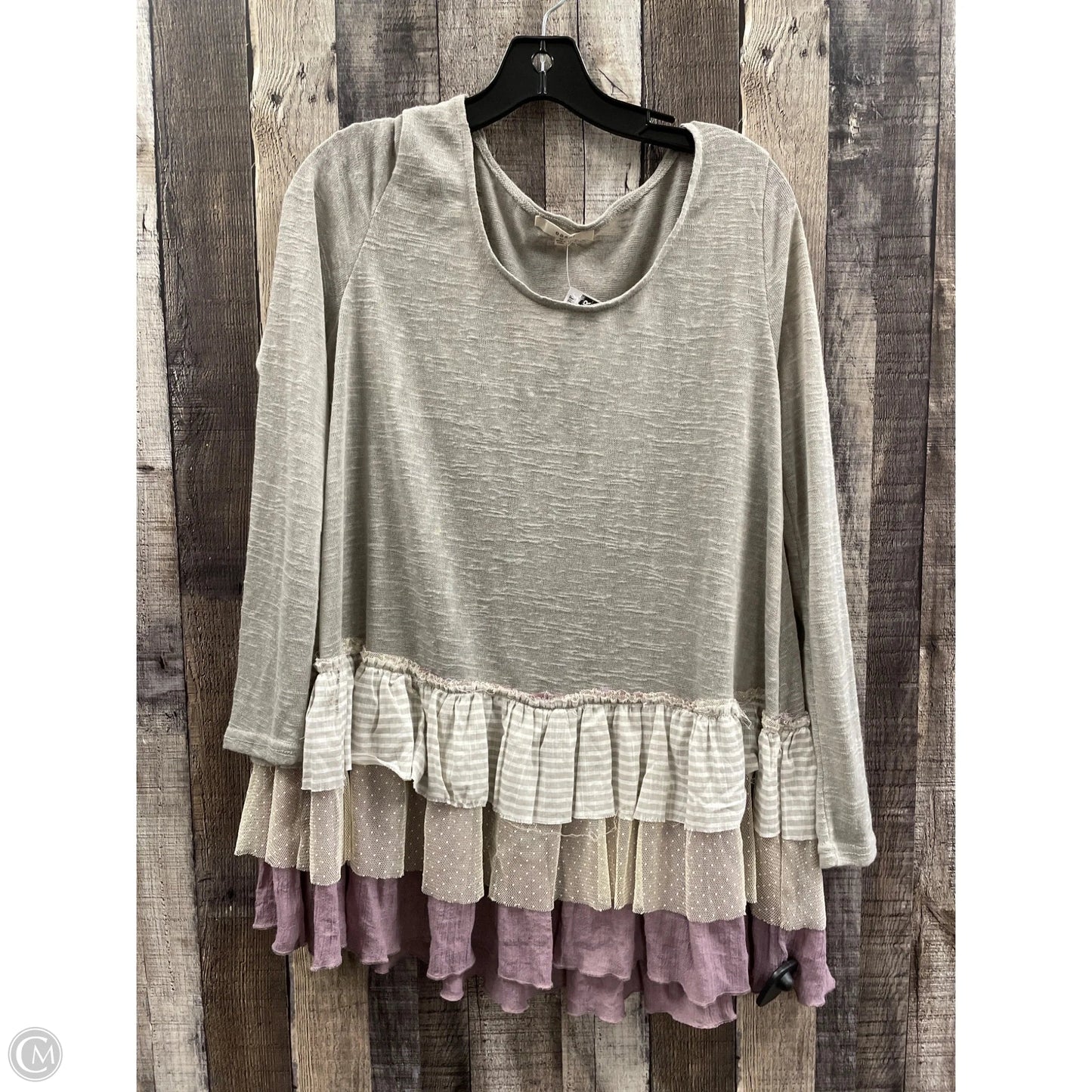 Top Long Sleeve By Easel In Grey, Size: M