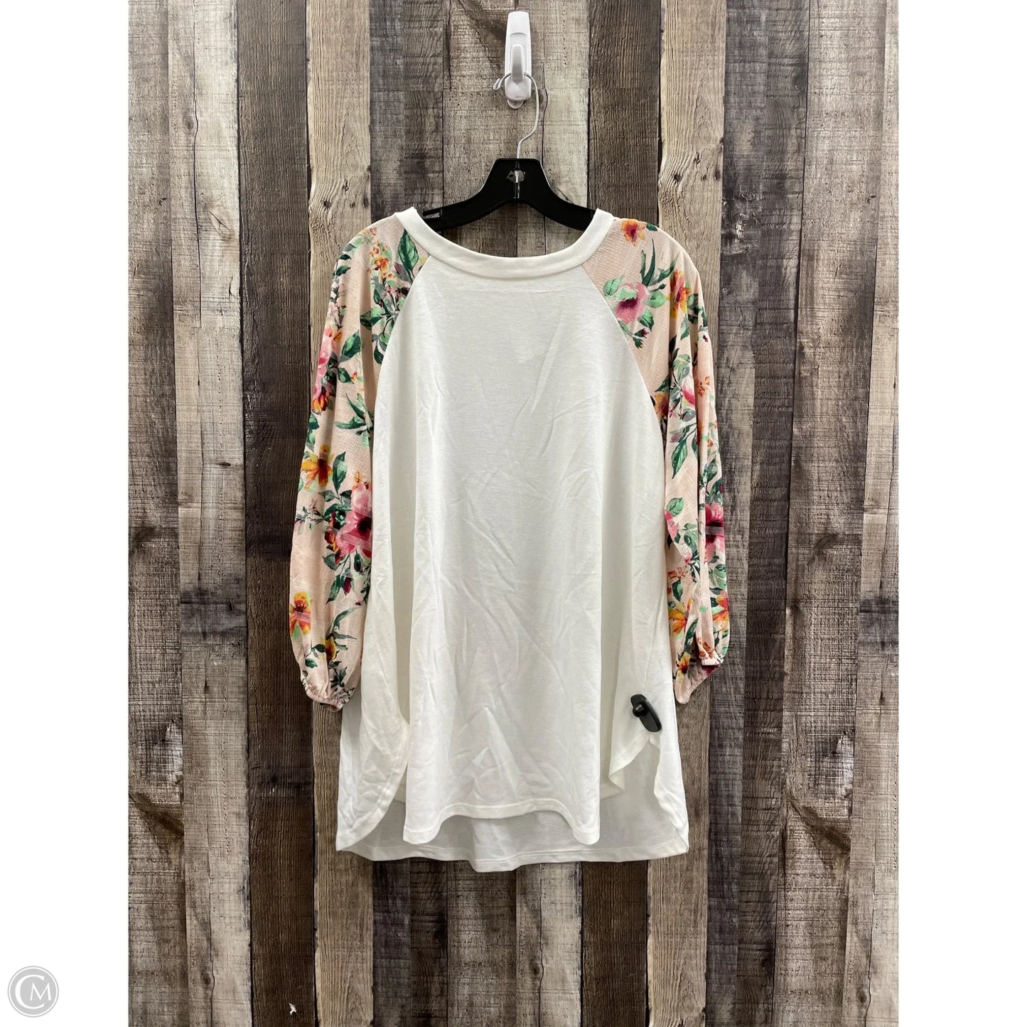 Top Long Sleeve By Cme In Pink & White, Size: 1x