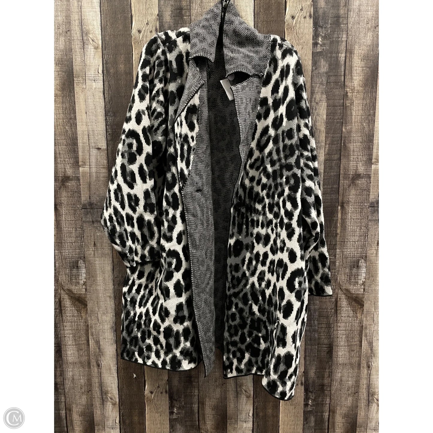 Sweater Cardigan By Liz Claiborne In Black & Grey, Size: 1x