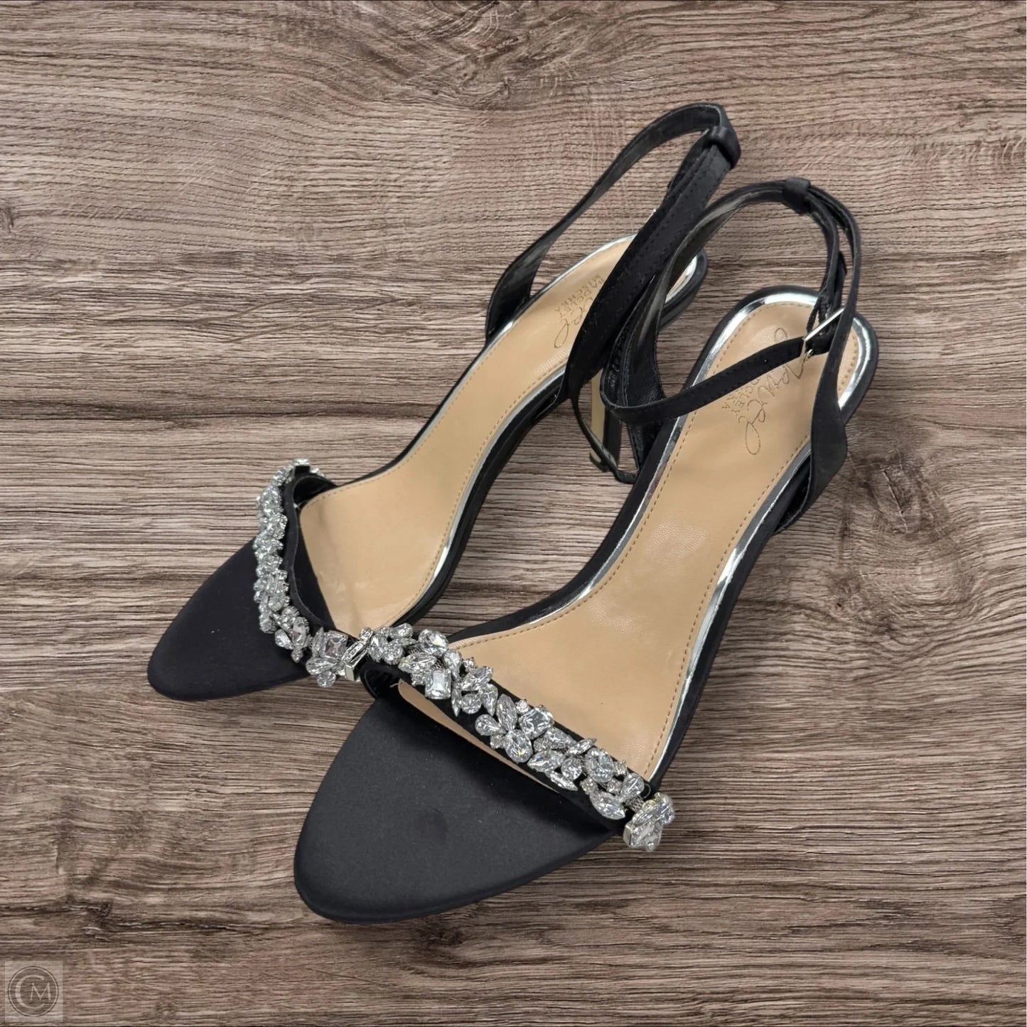 Sandals Heels Stiletto By Badgley Mischka In Black & Silver, Size: 9.5