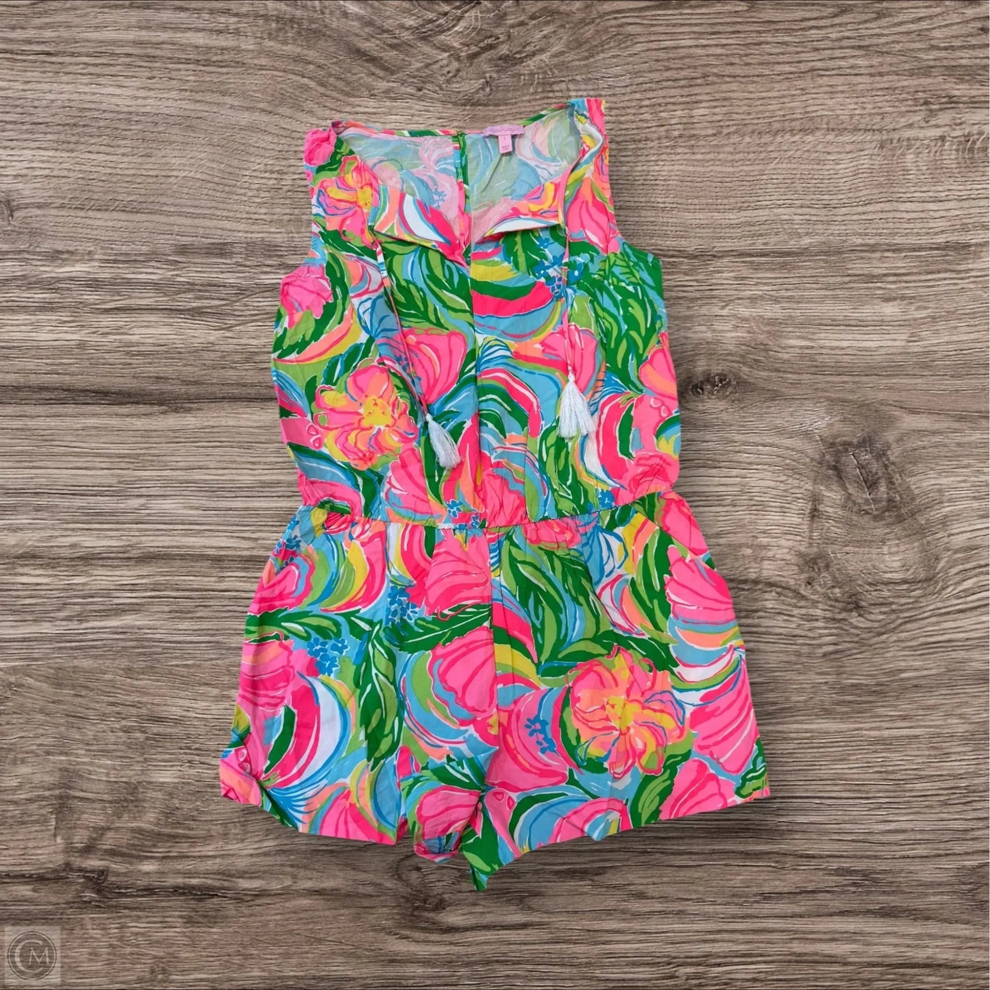 Romper Designer By Lilly Pulitzer In Green & Pink, Size: L