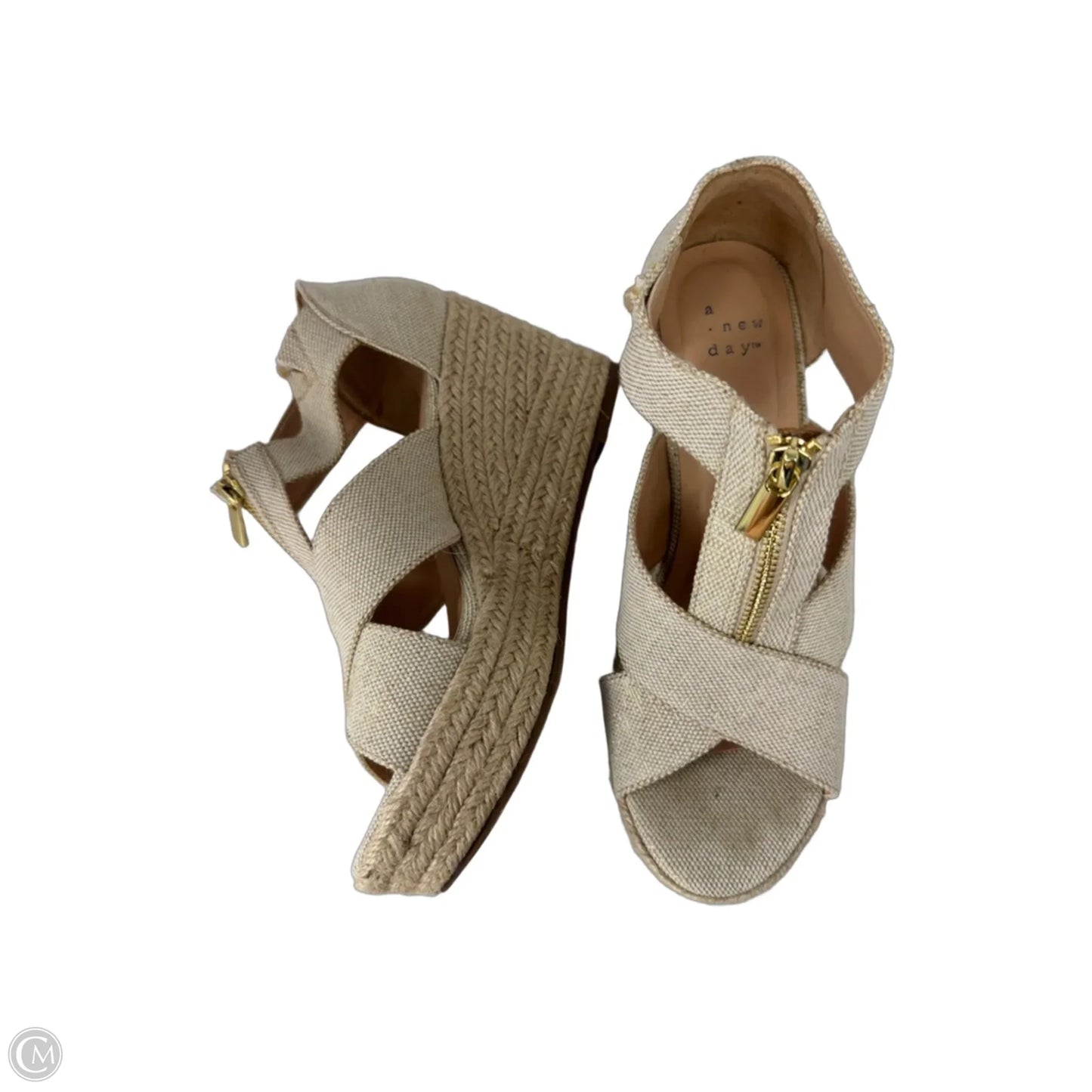 Sandals Heels Wedge By A New Day In Gold & Tan, Size: 8.5