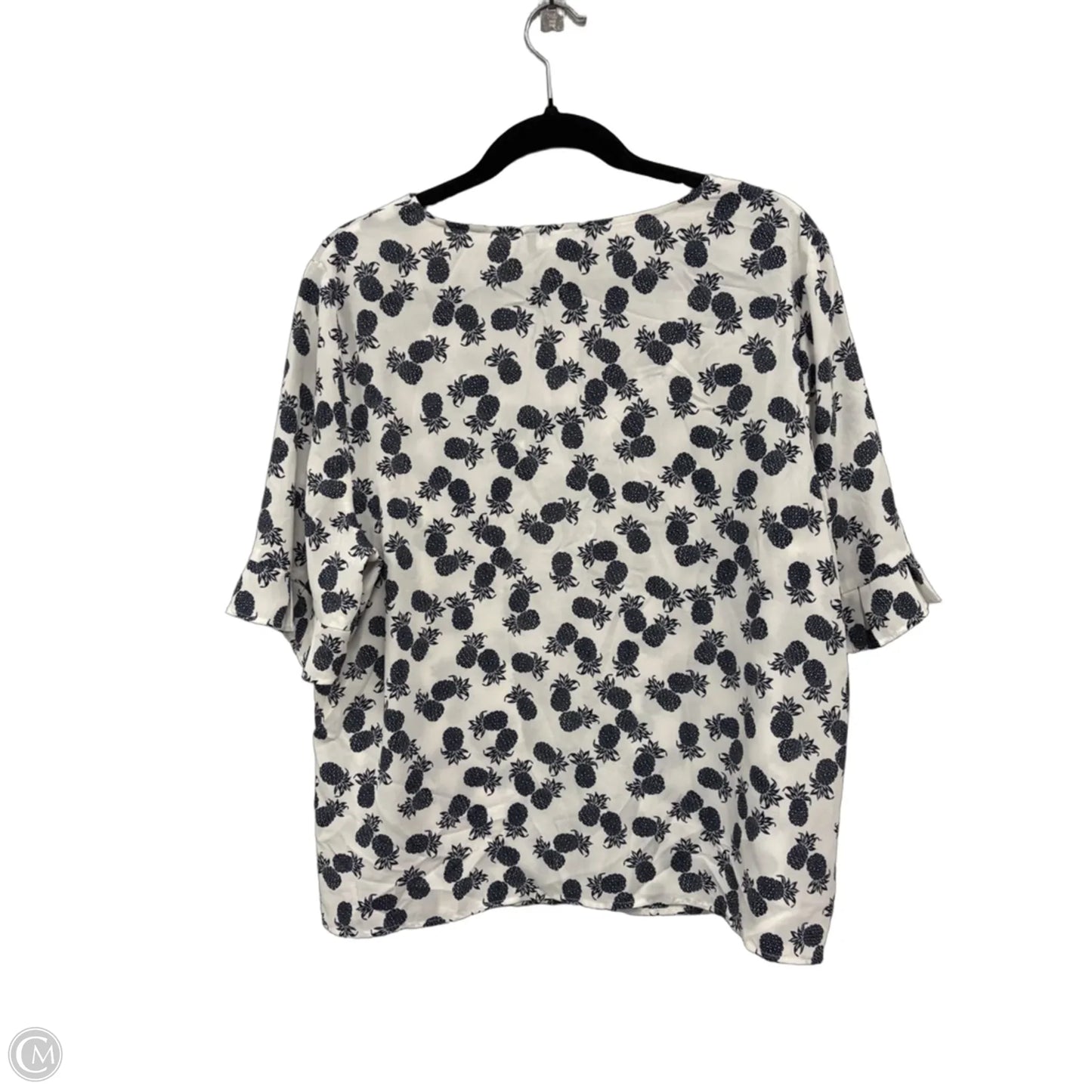Blouse Short Sleeve By Nine West Apparel In Blue & White, Size: Xl