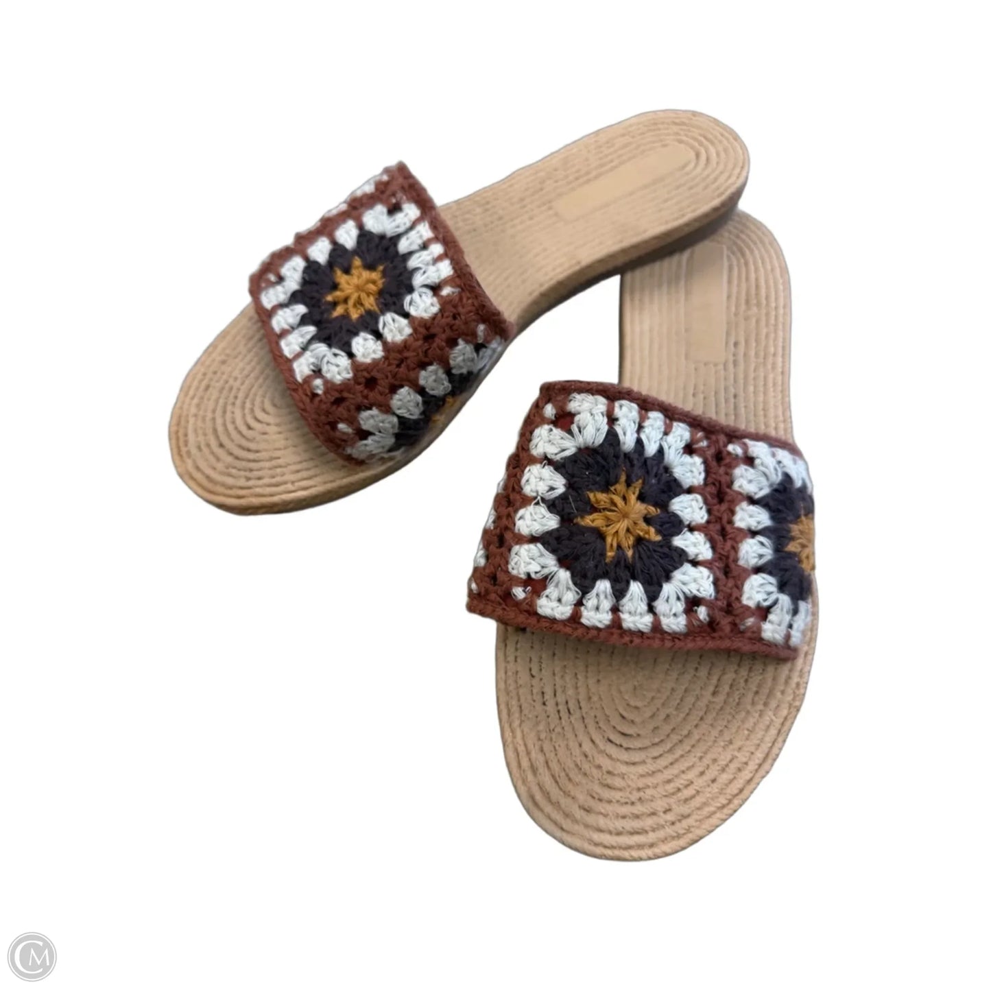 Sandals Flats By Clothes Mentor In Brown & Cream, Size: 9
