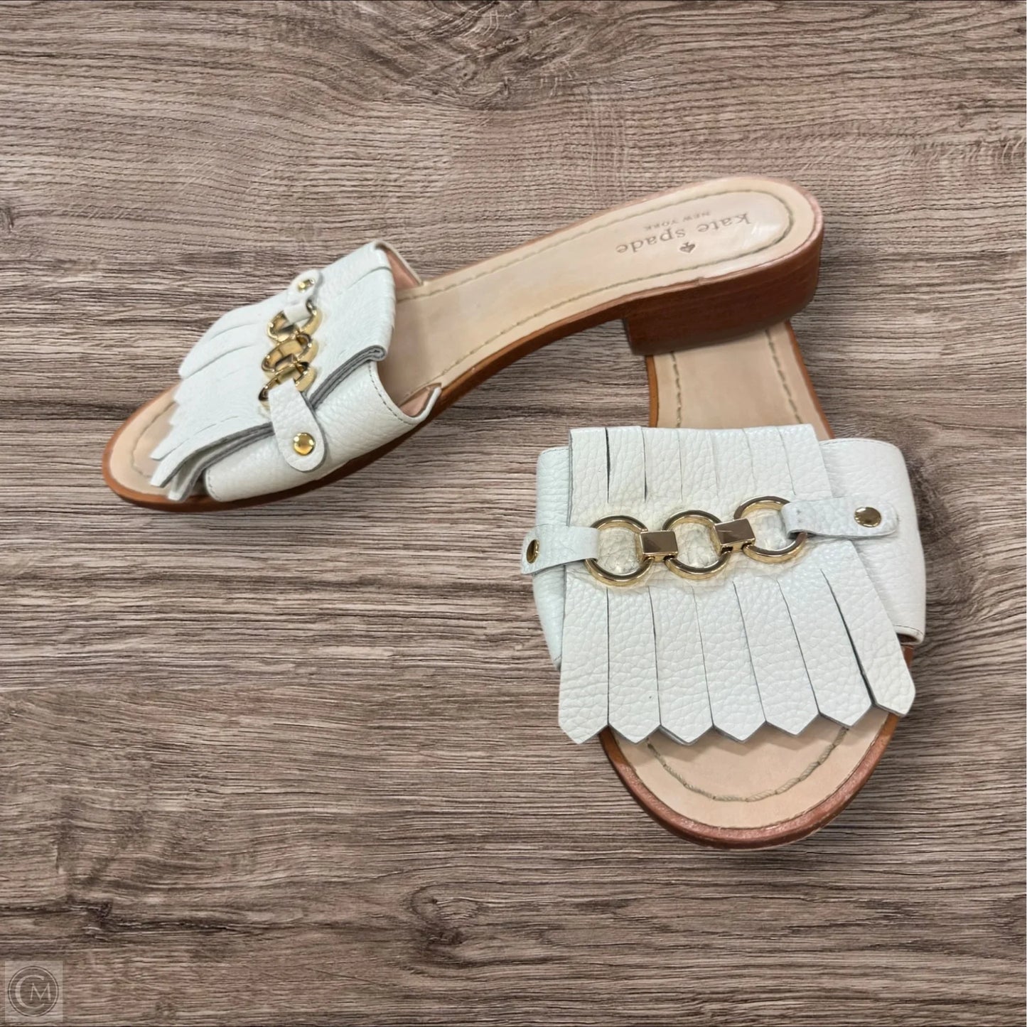 Sandals Designer By Kate Spade In Gold & White, Size: 9