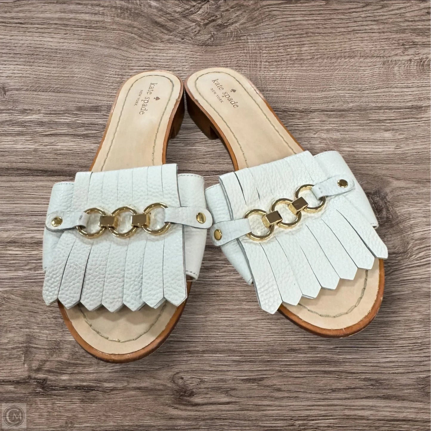 Sandals Designer By Kate Spade In Gold & White, Size: 9
