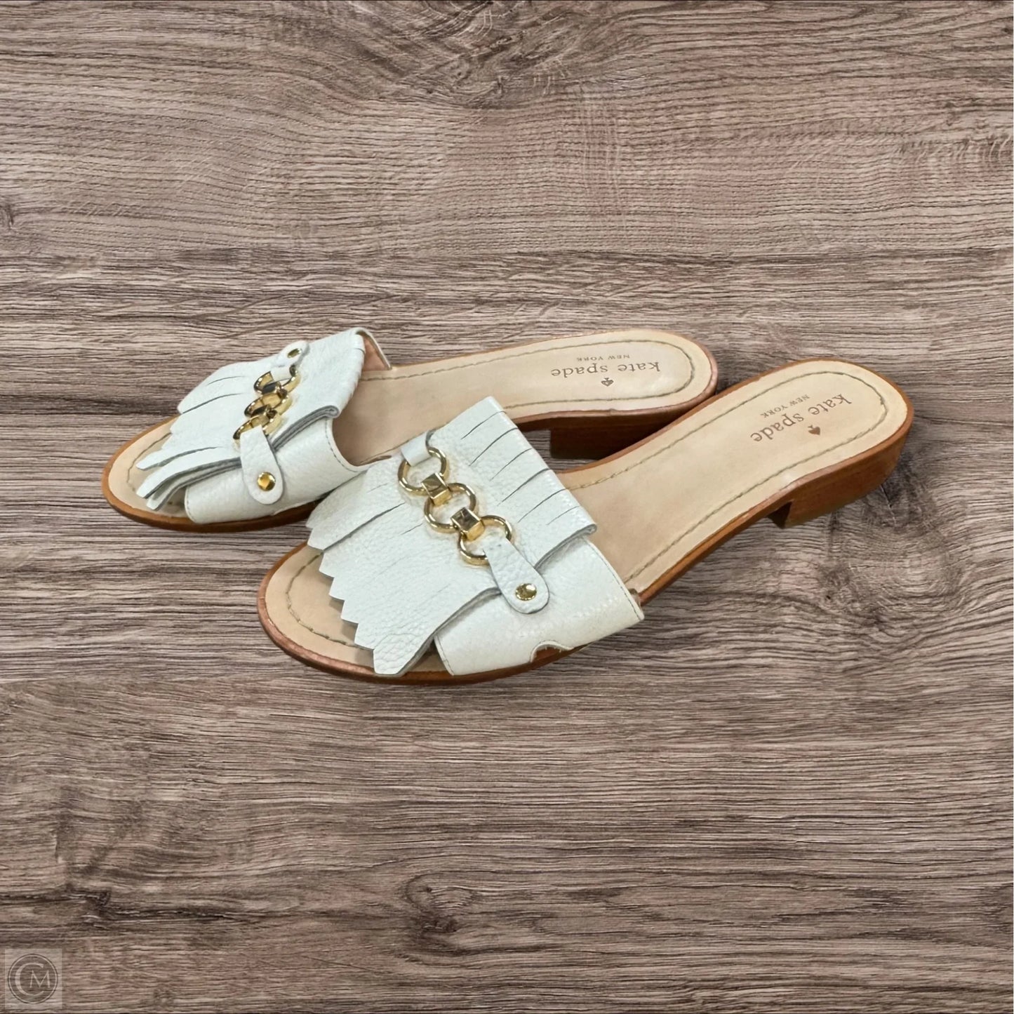 Sandals Designer By Kate Spade In Gold & White, Size: 9