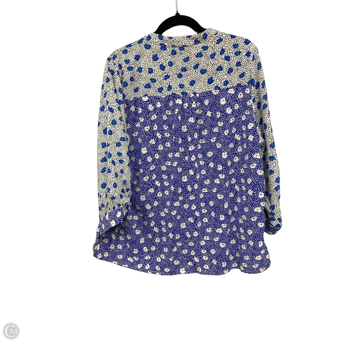 Blouse 3/4 Sleeve By Suzanne Betro In Blue & White, Size: Xl