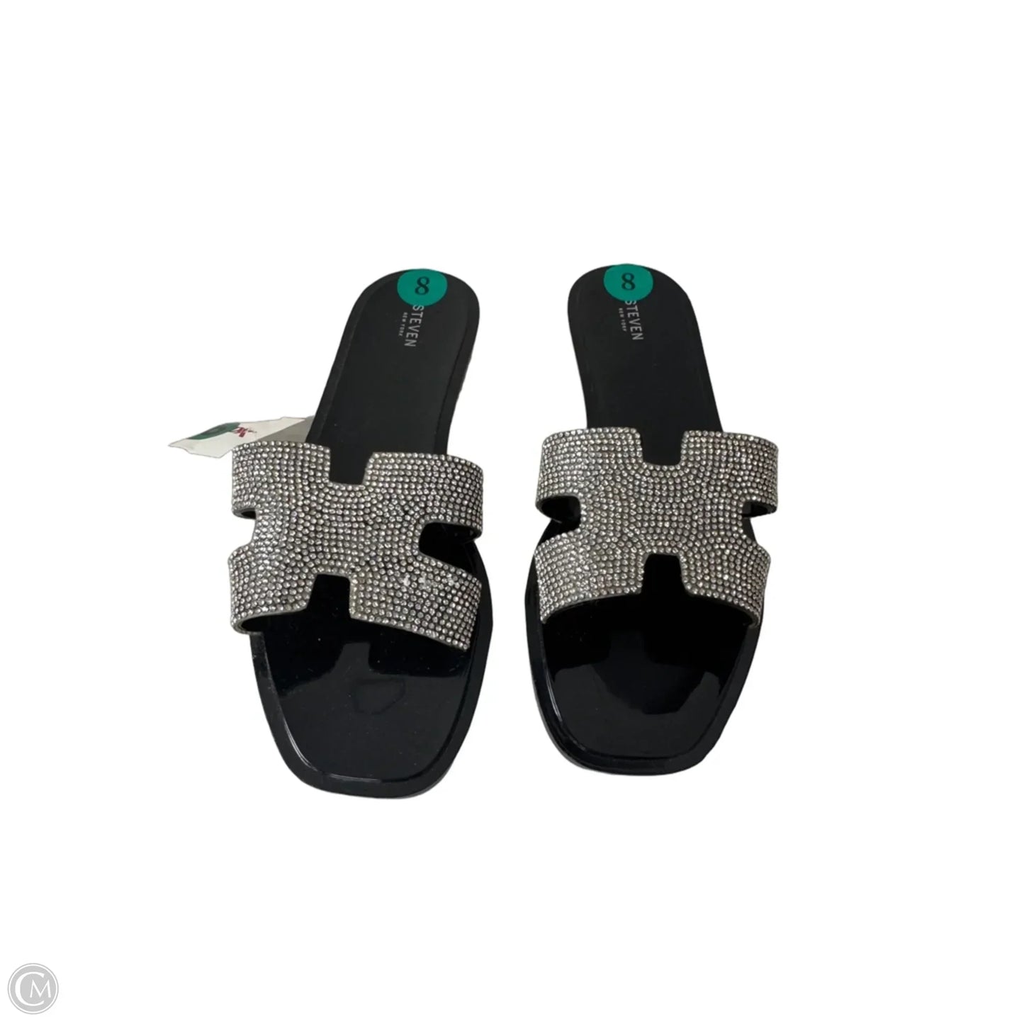 Sandals Flats By Clothes Mentor In Black & Silver, Size: 8