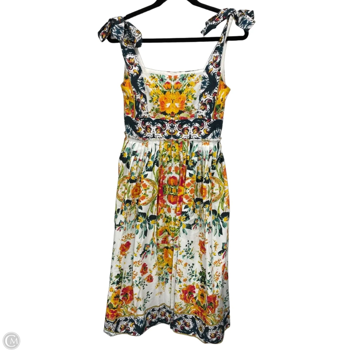 Dress Casual Midi By Antonio Melani In White & Yellow, Size: 4