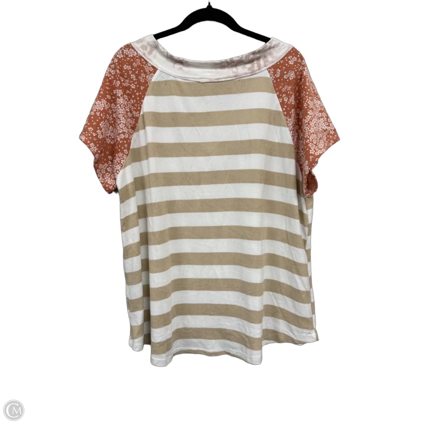 Top Short Sleeve By Oddi In Brown & White, Size: 2x