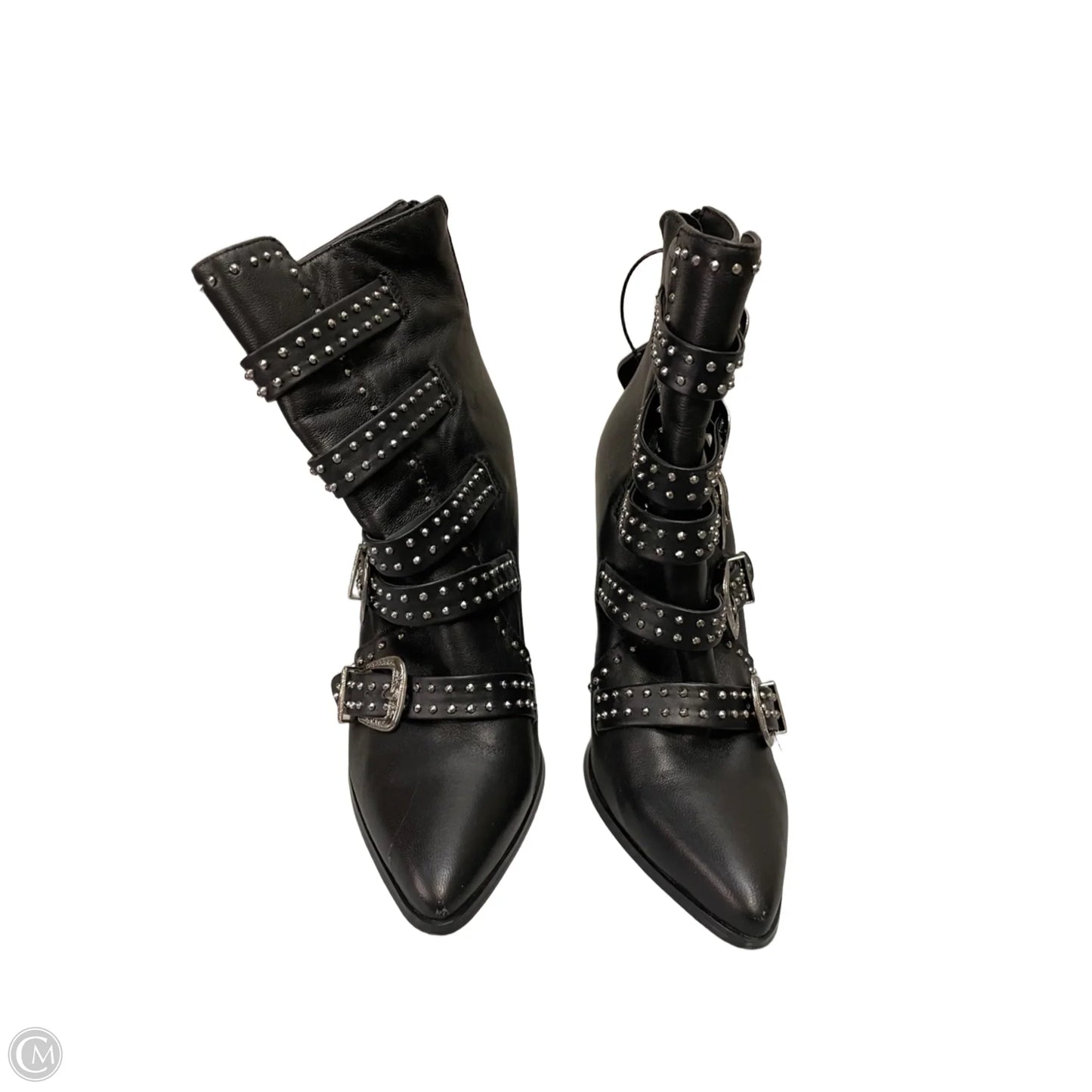 Boots Ankle Heels By Steve Madden In Black & Silver, Size: 9