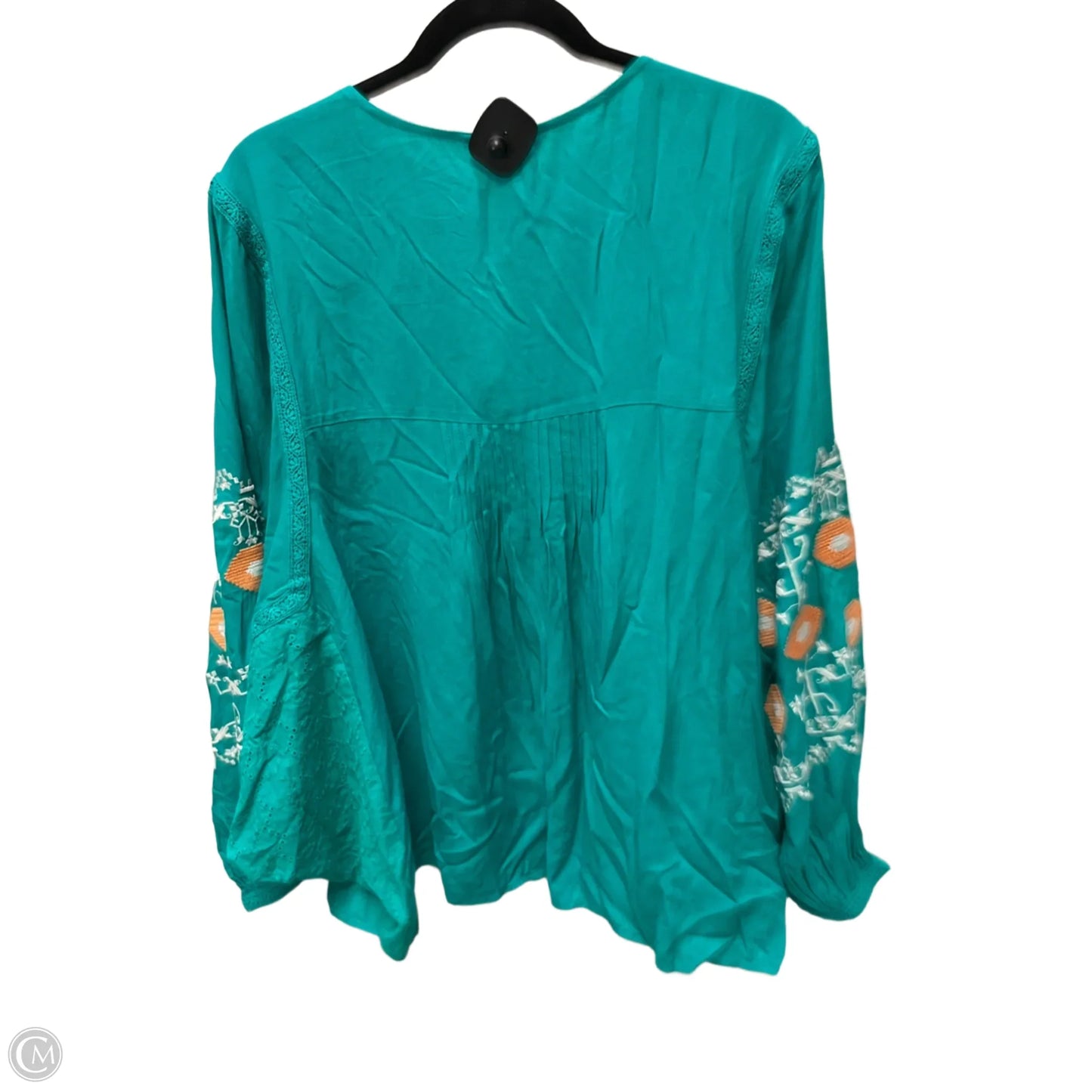 Blouse Long Sleeve By Easel In Green & Orange, Size: 1x