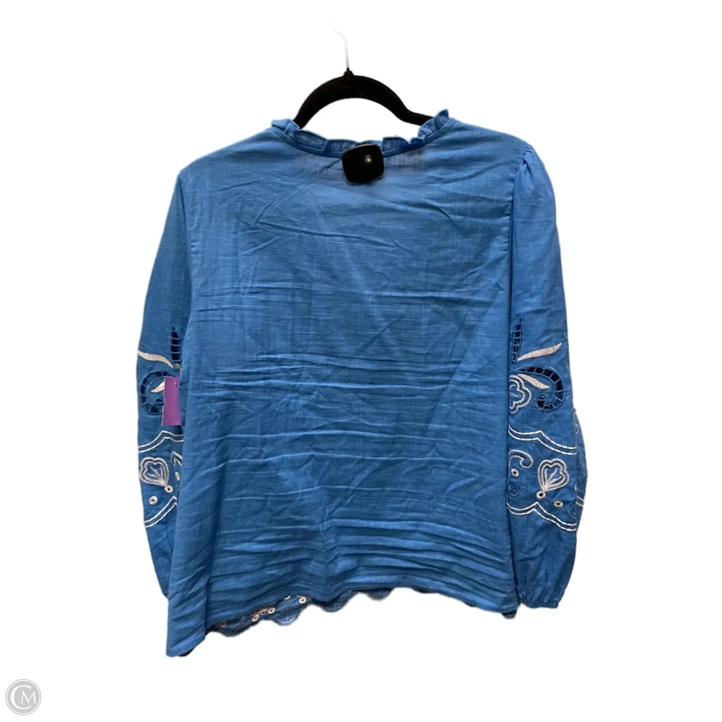 Top Long Sleeve By Cato In Blue & White, Size: L
