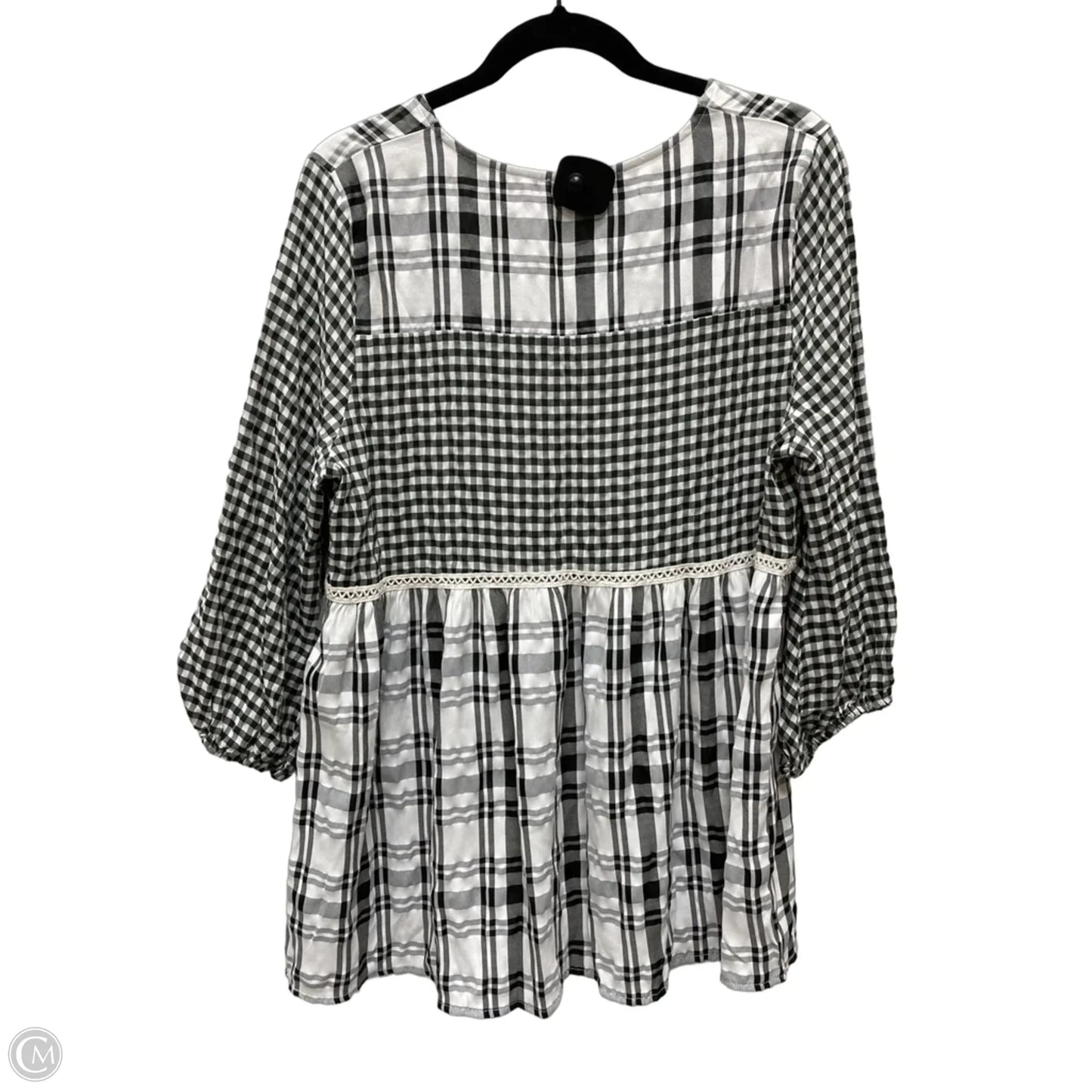 Top 3/4 Sleeve By Suzanne Betro In Checkered Pattern, Size: Xl