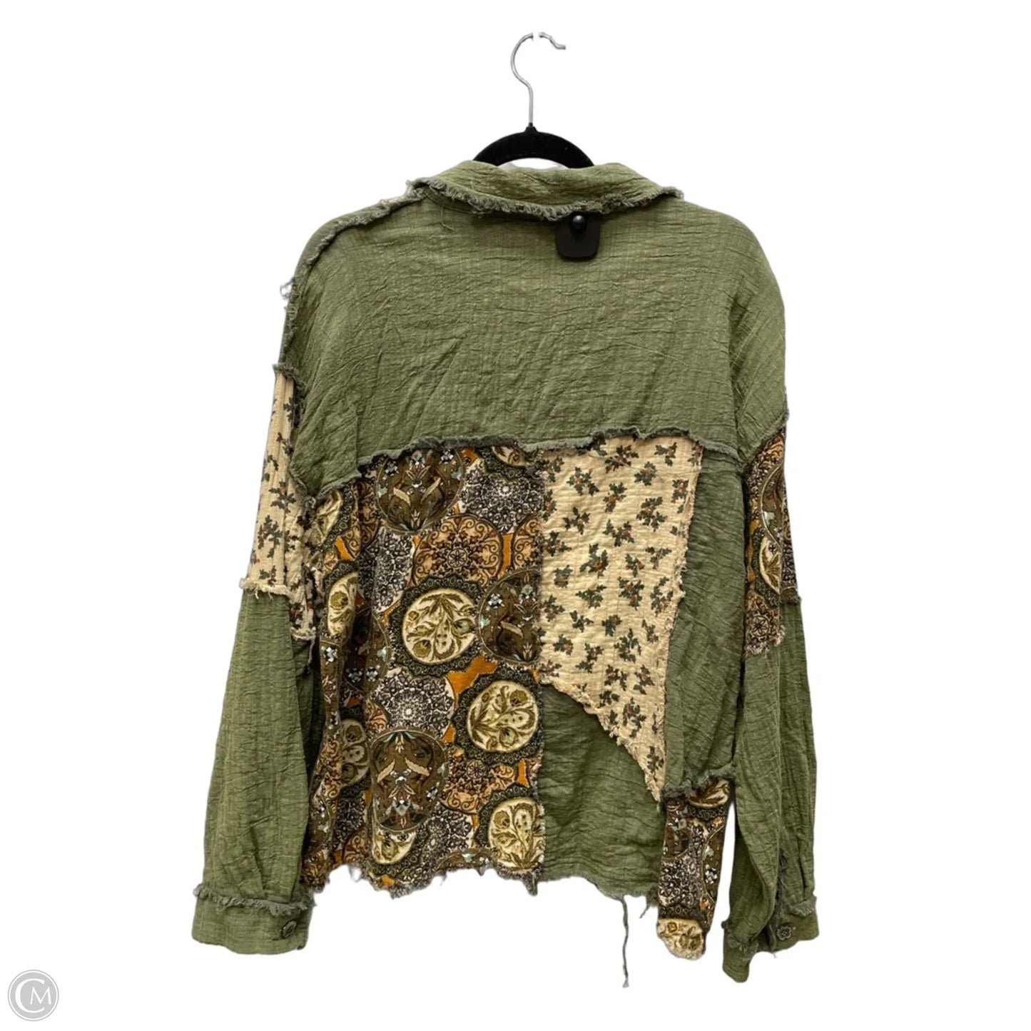 Top Long Sleeve By Pol In Green & Tan, Size: M