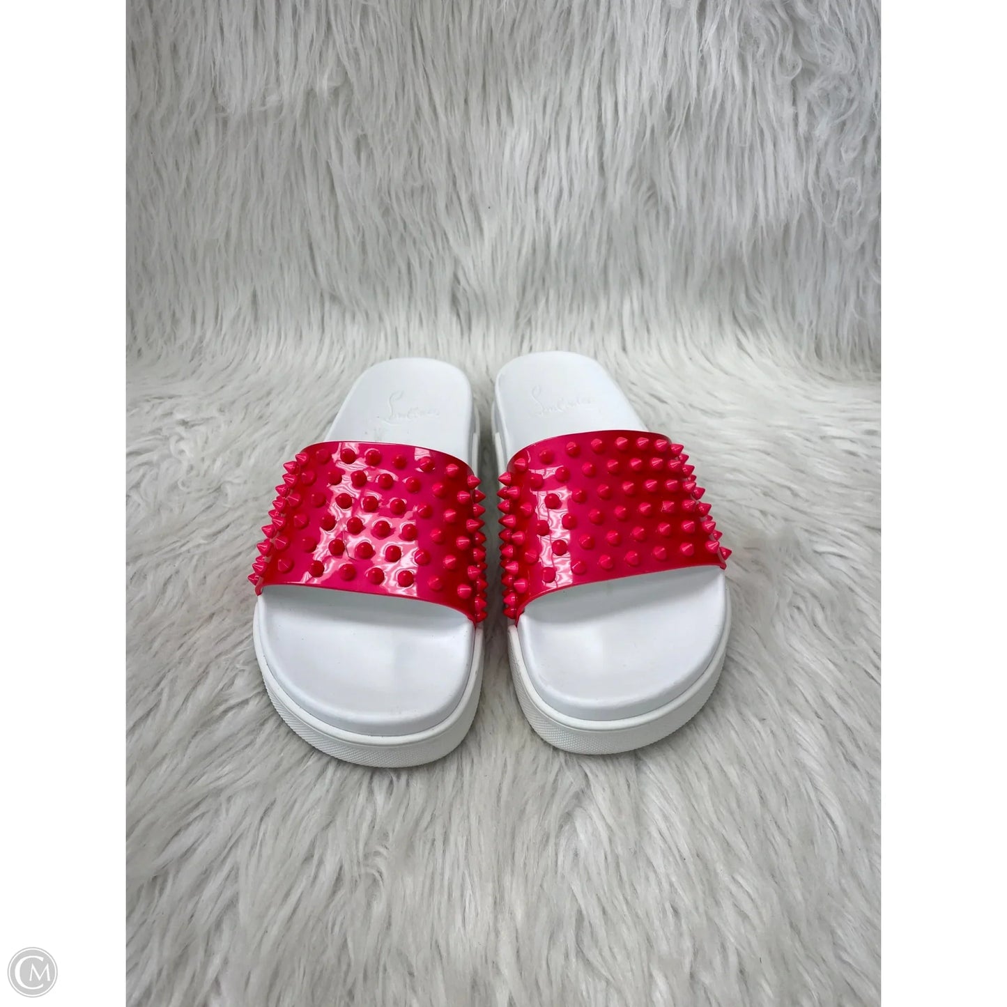 Sandals Luxury Designer By Christian Louboutin In Pink & White, Size: 7