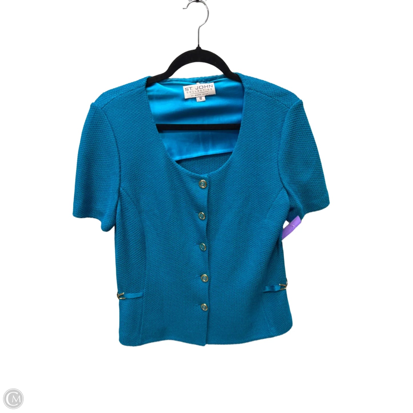 Top Short Sleeve Designer By St John Collection In Teal, Size: L
