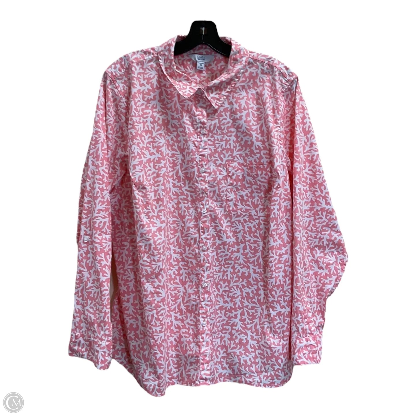 Blouse Long Sleeve By Croft And Barrow In Pink & White, Size: 2x